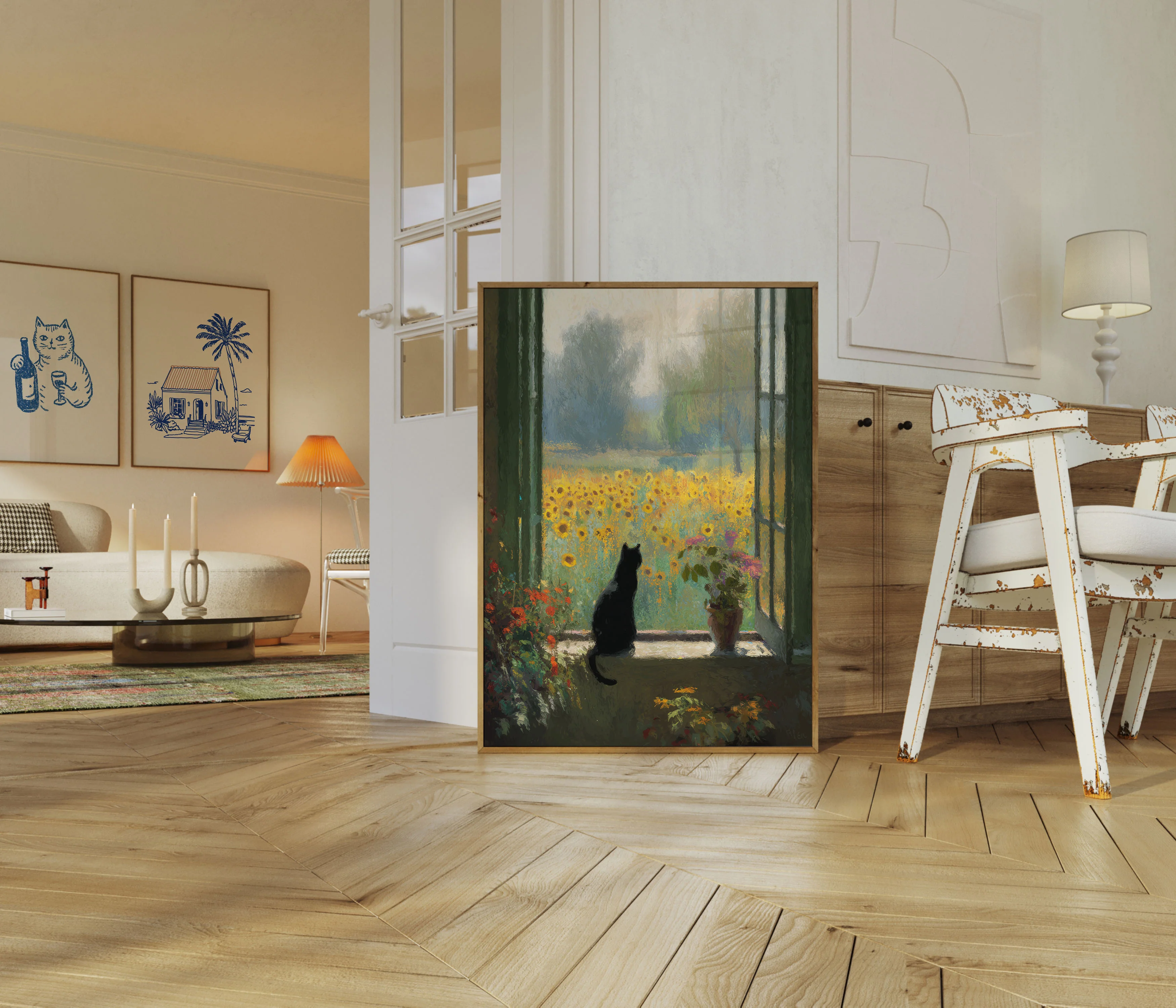 Sunflower Cat Window View Poster - Image 5