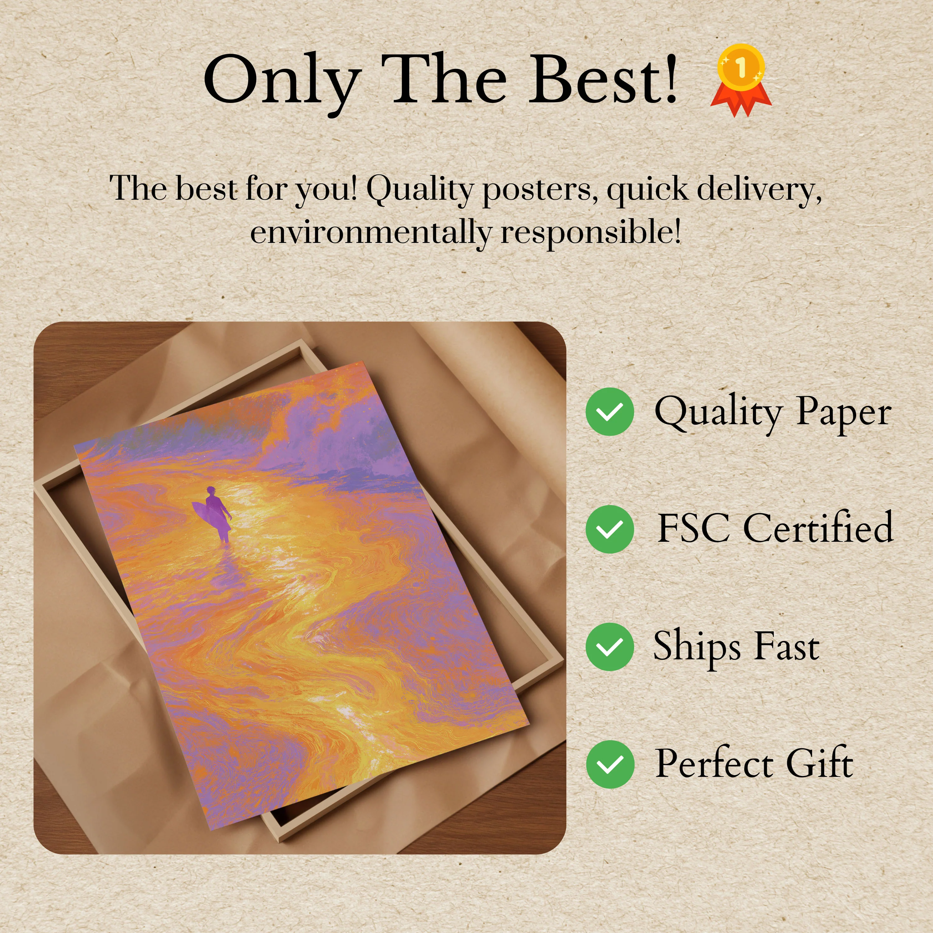 Surfer at Golden Sunset Poster - Image 3