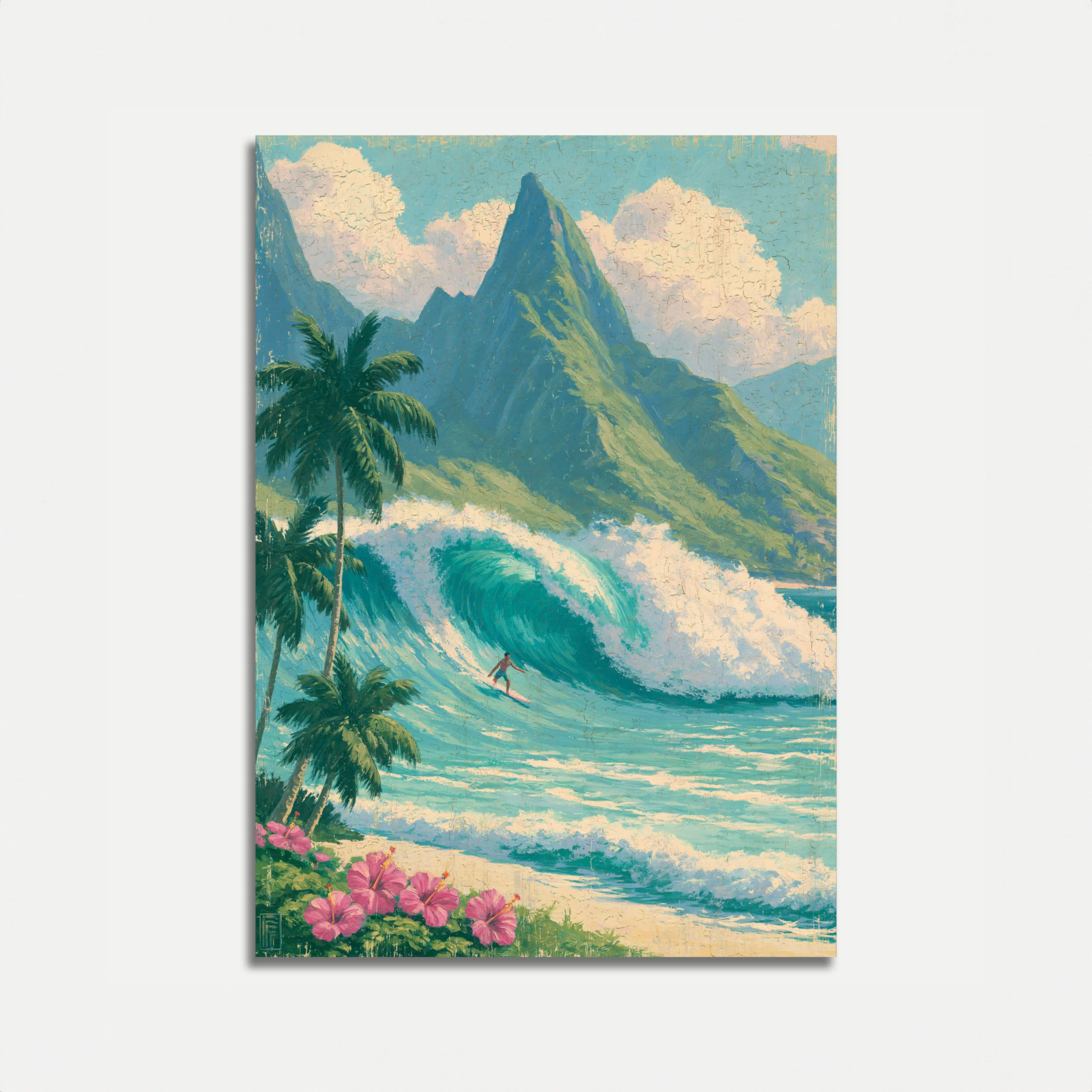 Surfer Riding Tropical Wave Poster
