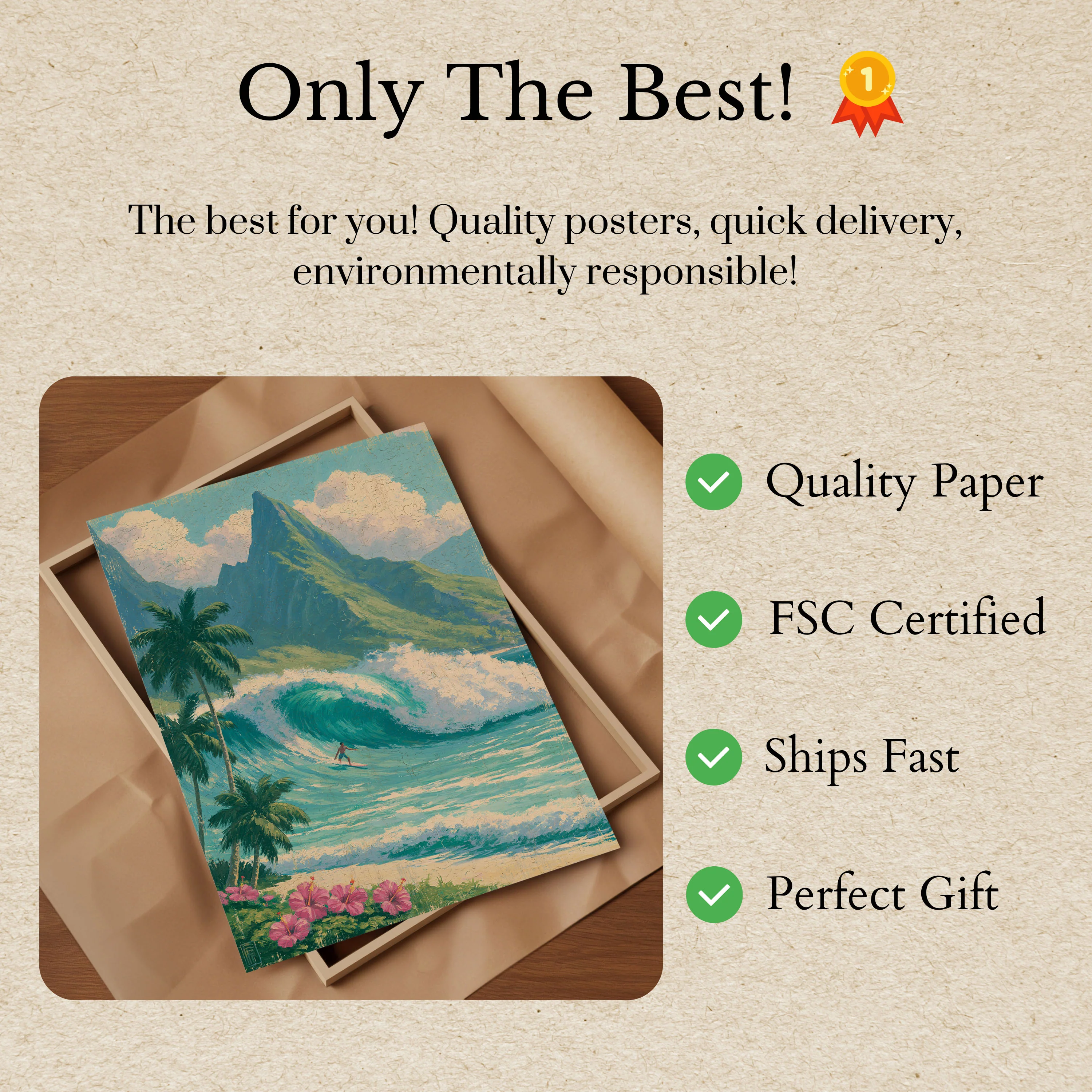 Surfer Riding Tropical Wave Poster - Image 3
