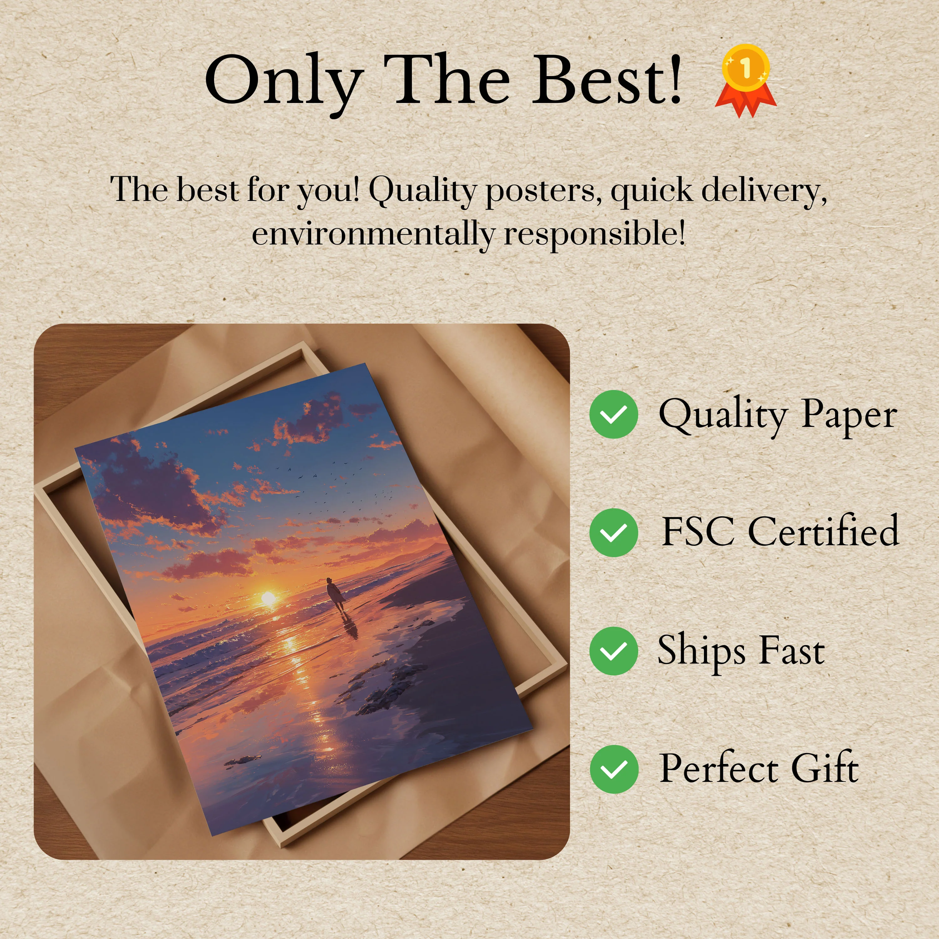 Surfer Watching Golden Sunset Poster - Image 3