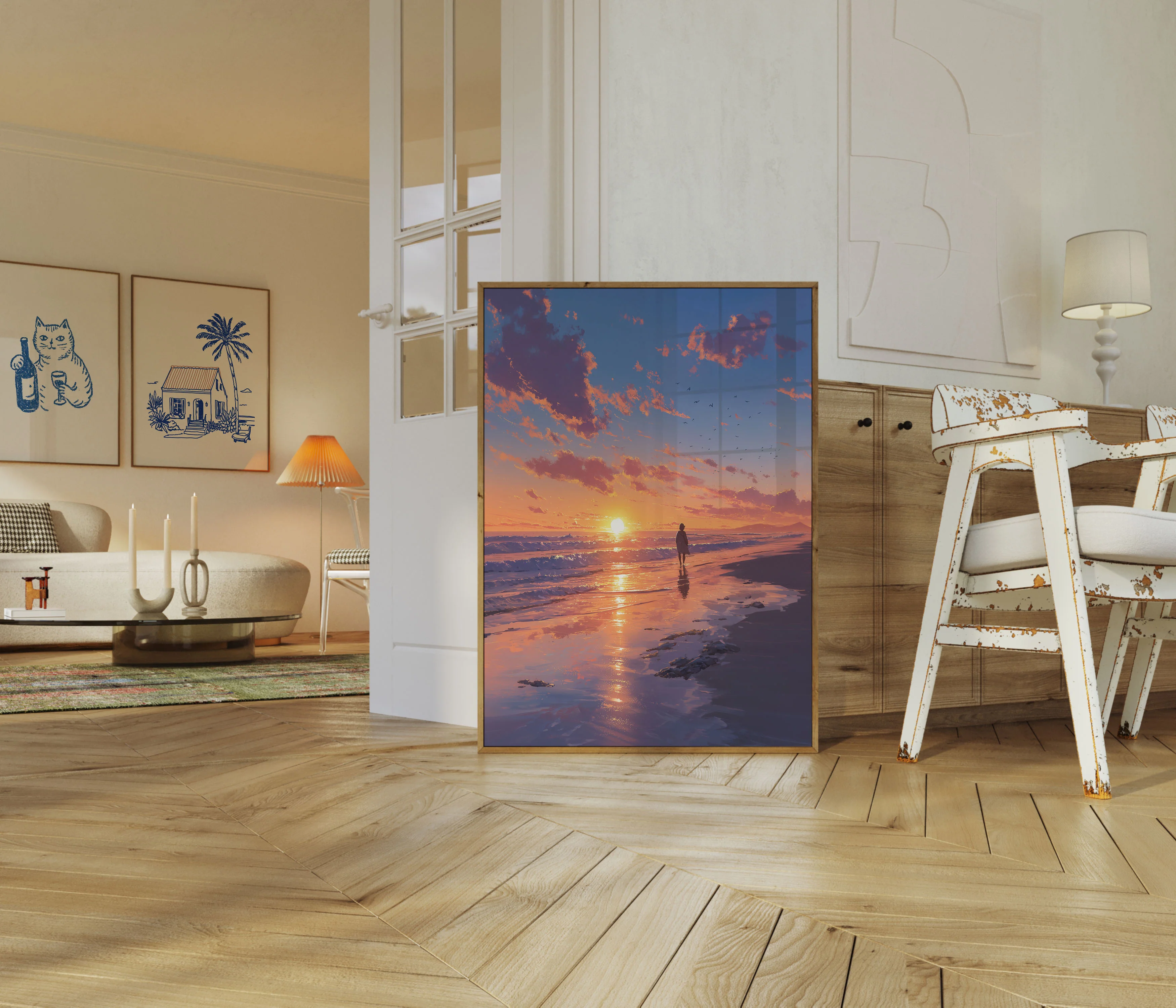 Surfer Watching Golden Sunset Poster - Image 5