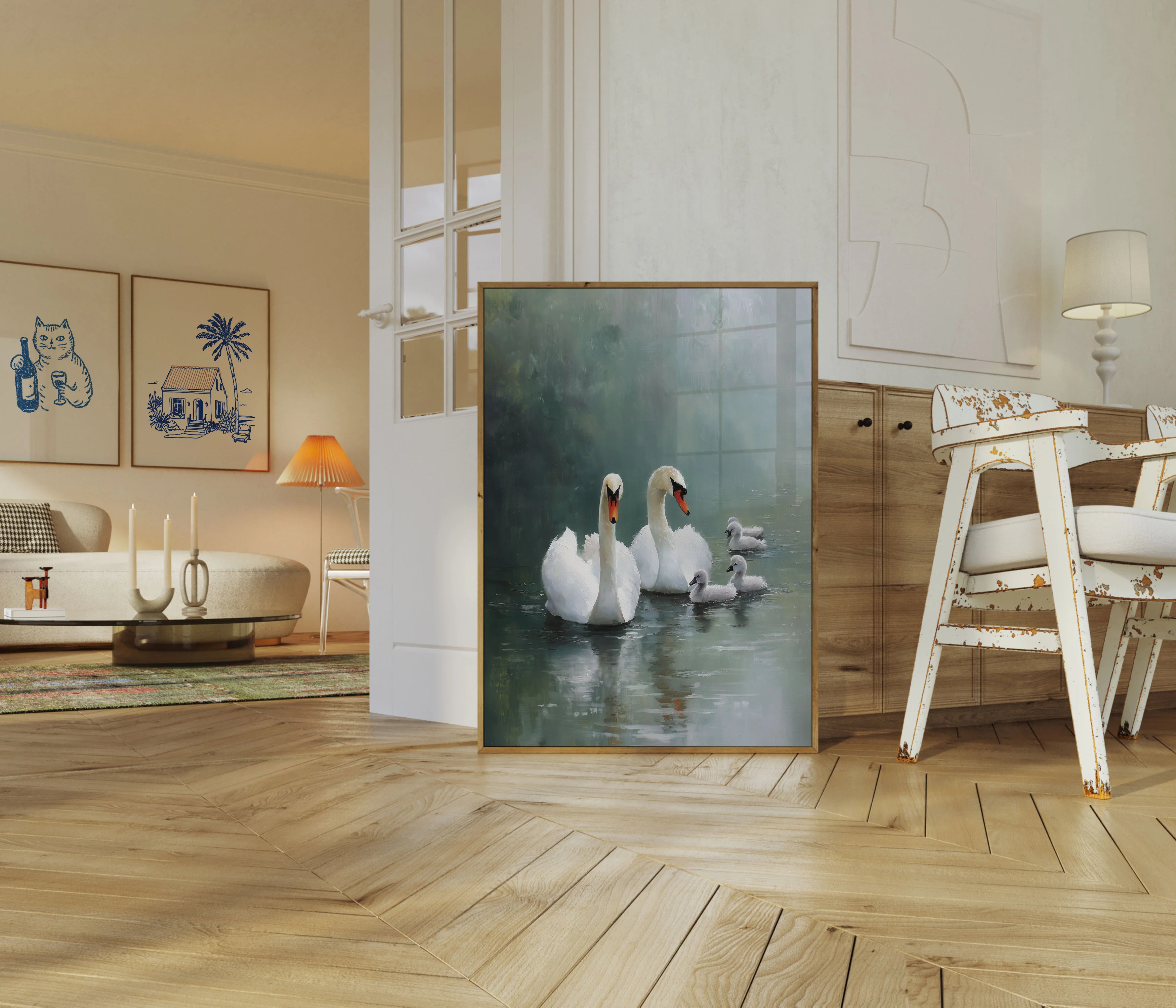 Swan Family on Misty Lake Poster - Image 5
