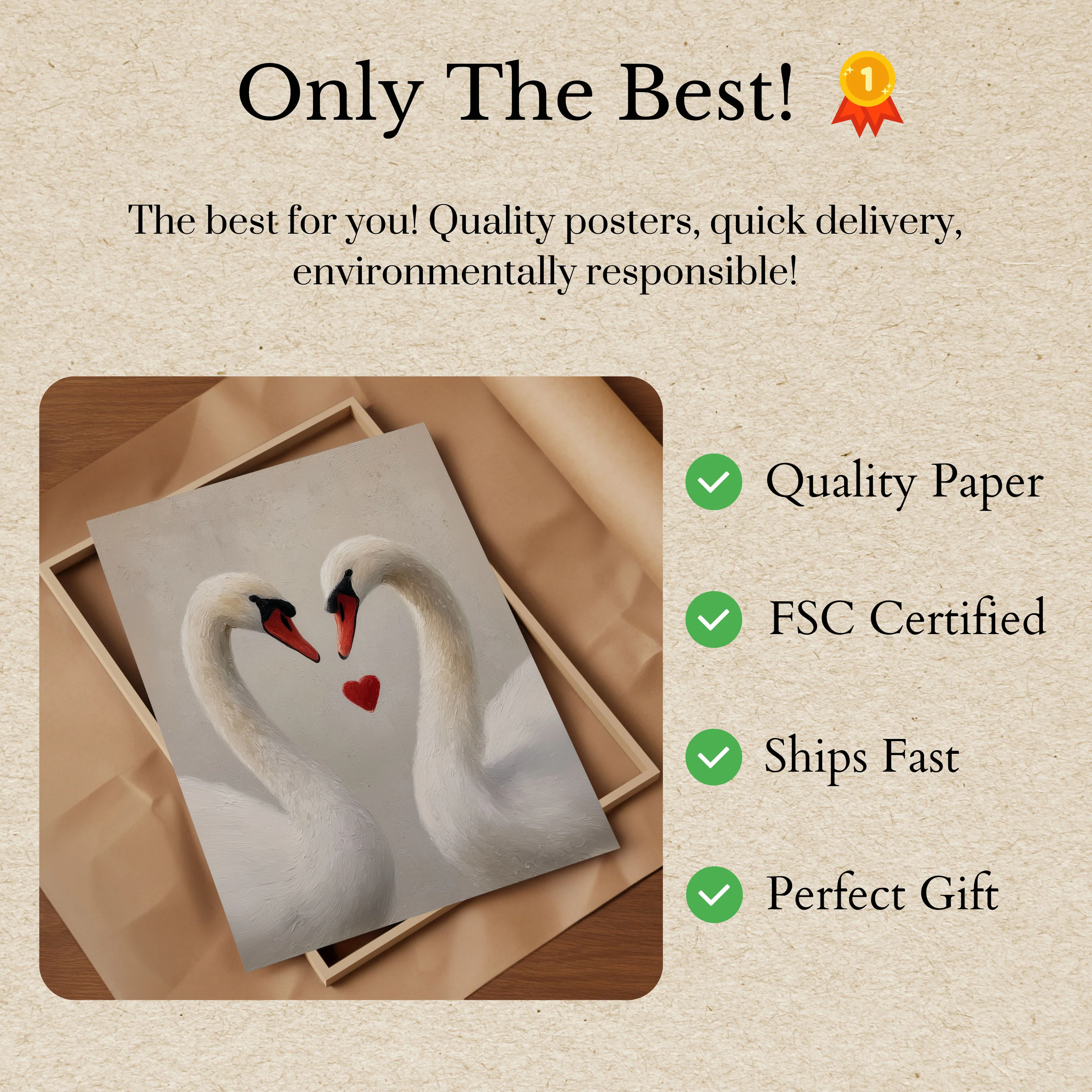 Swans in Love Heart Poster - Image 3