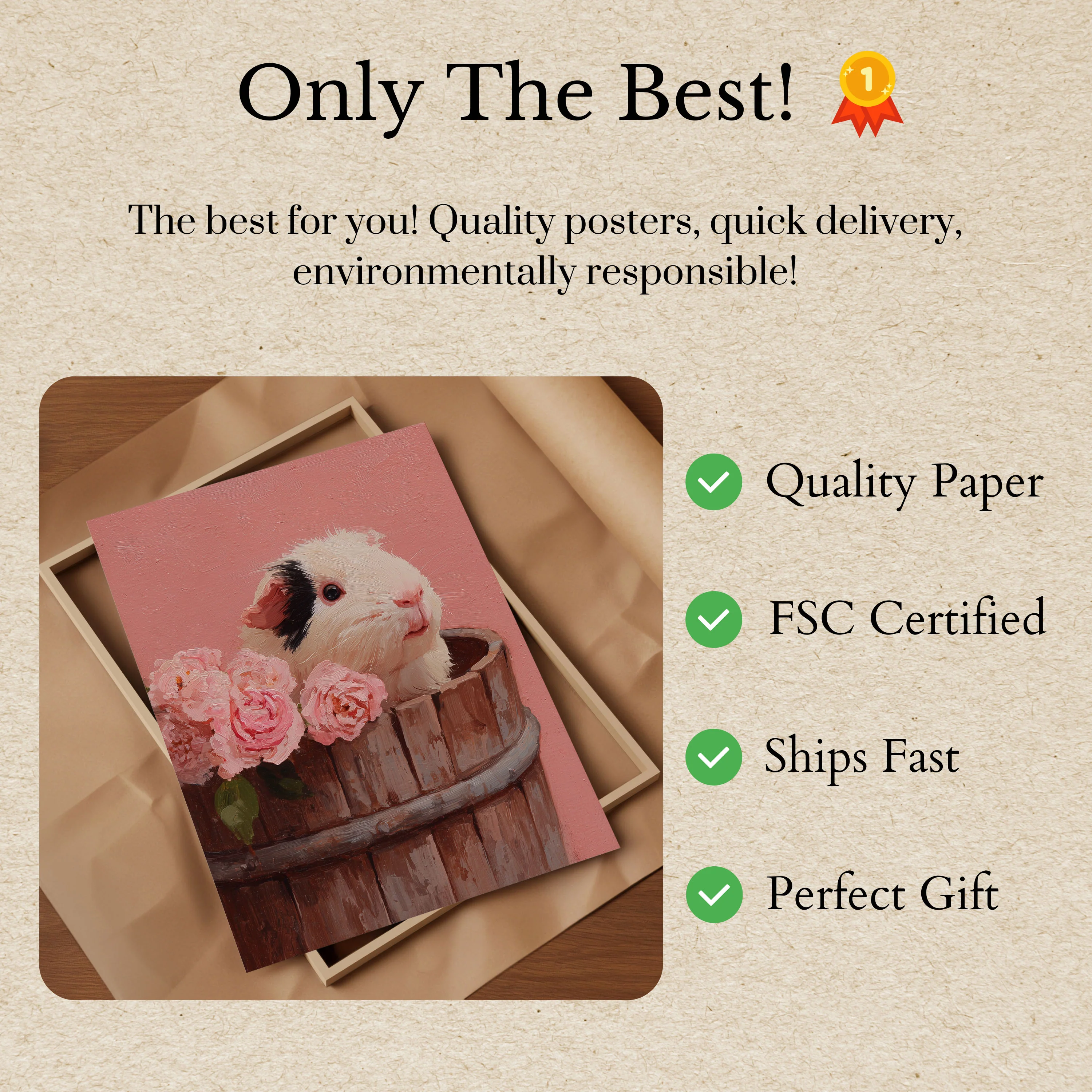 Sweet Guinea Pig Floral Poster - Image 3