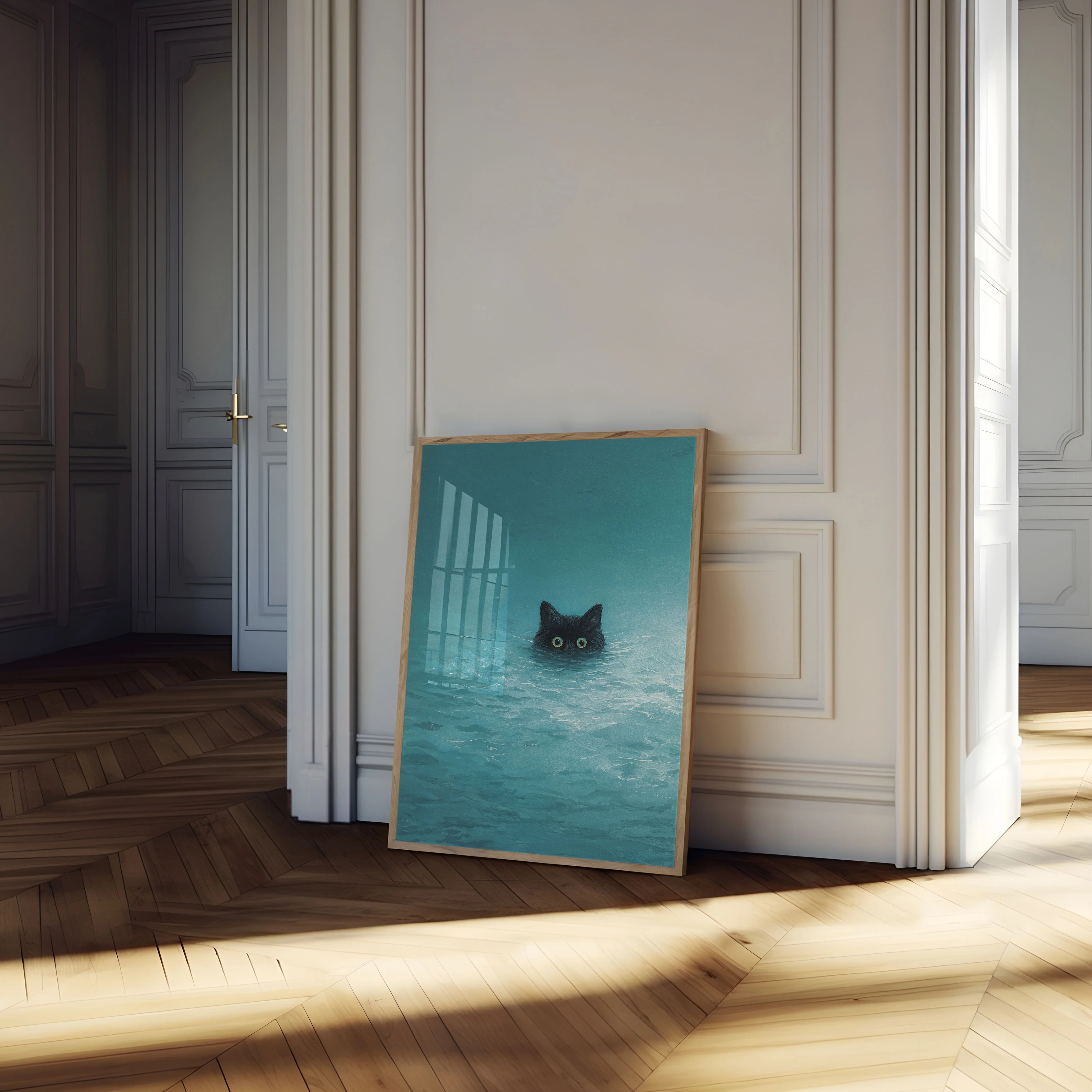 Swimming Black Cat Poster - Image 4