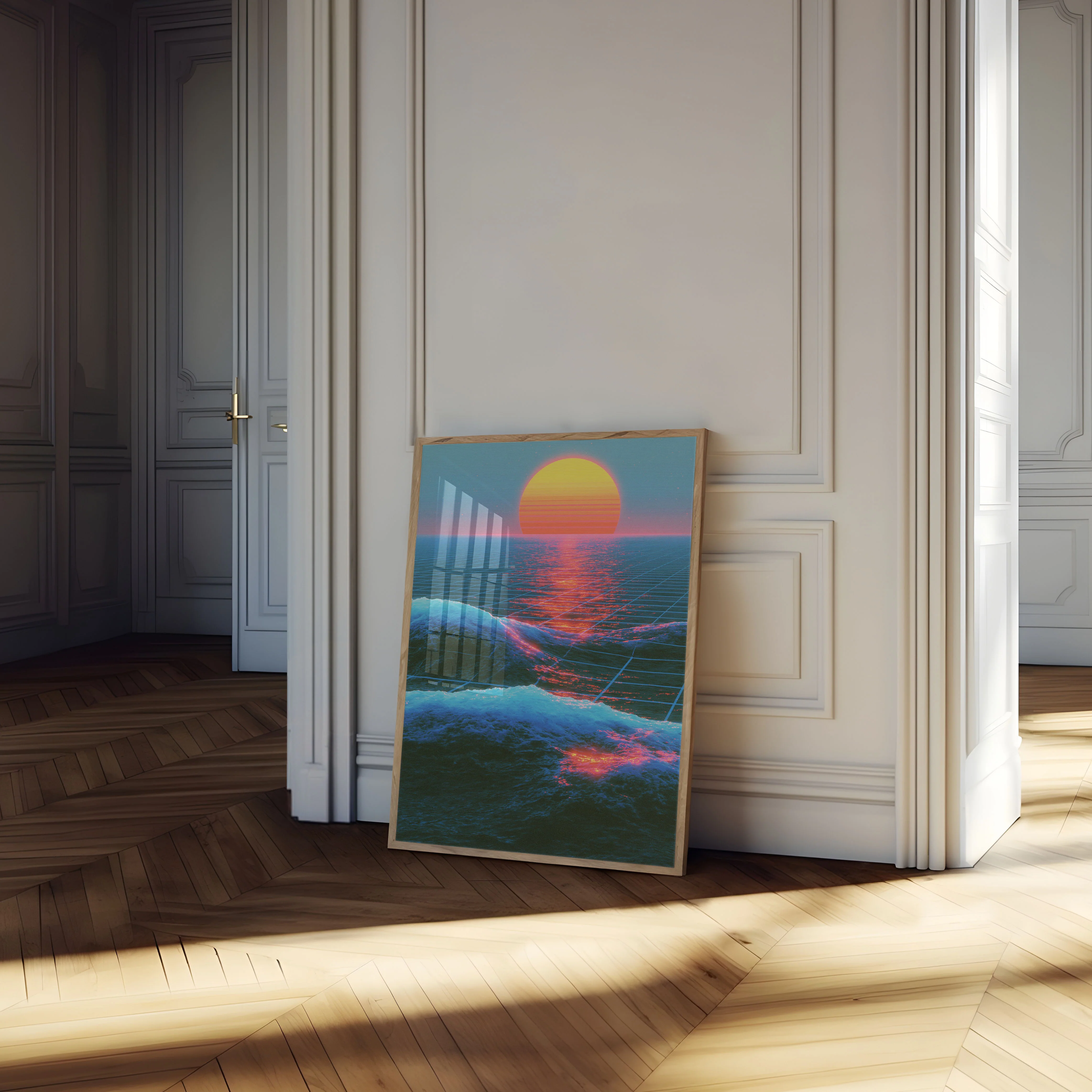 Synthwave Sunset Ocean Waves Poster - Image 4