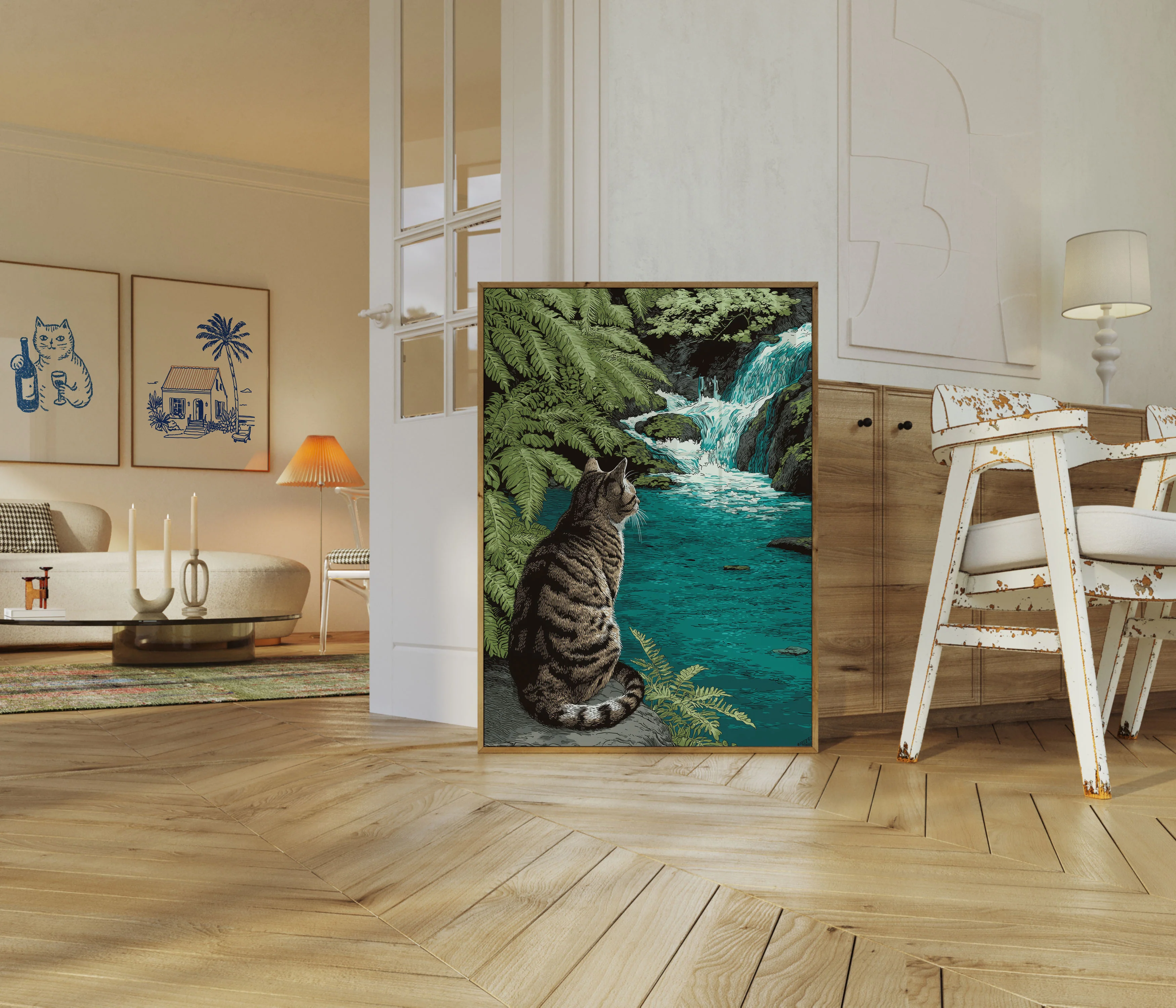 Tabby Cat by Waterfall Poster - Image 5