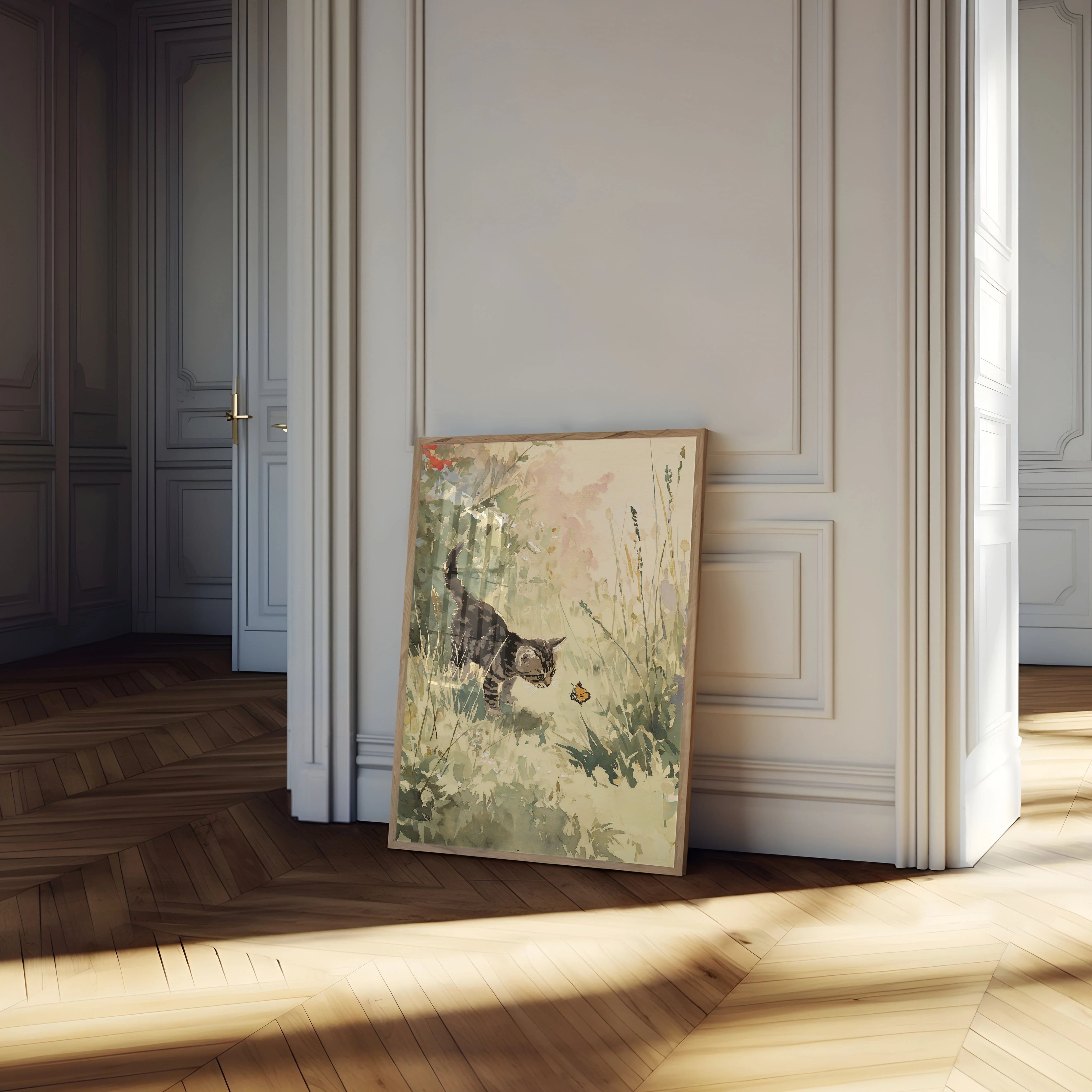 Tabby Cat Chasing Butterfly Poster - Image 4