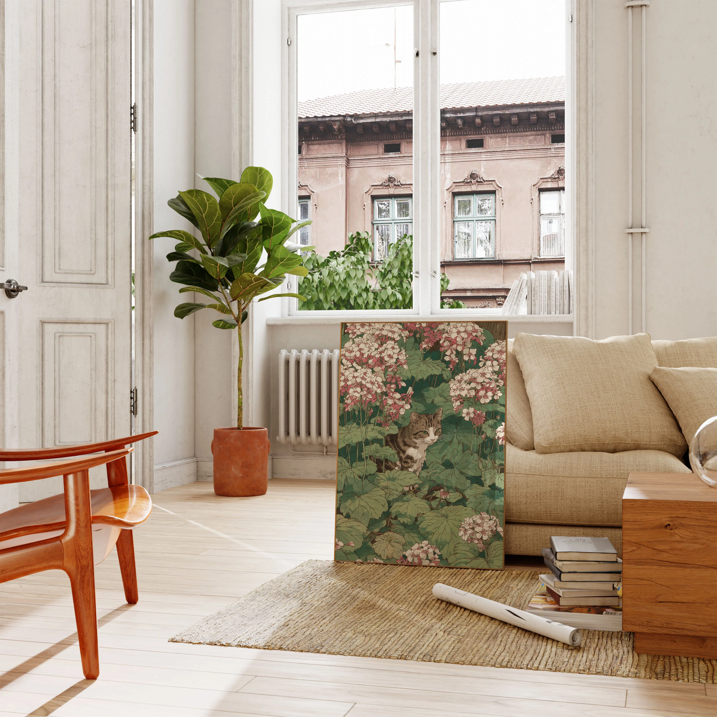 Tabby Cat in Flower Garden Poster - Image 2