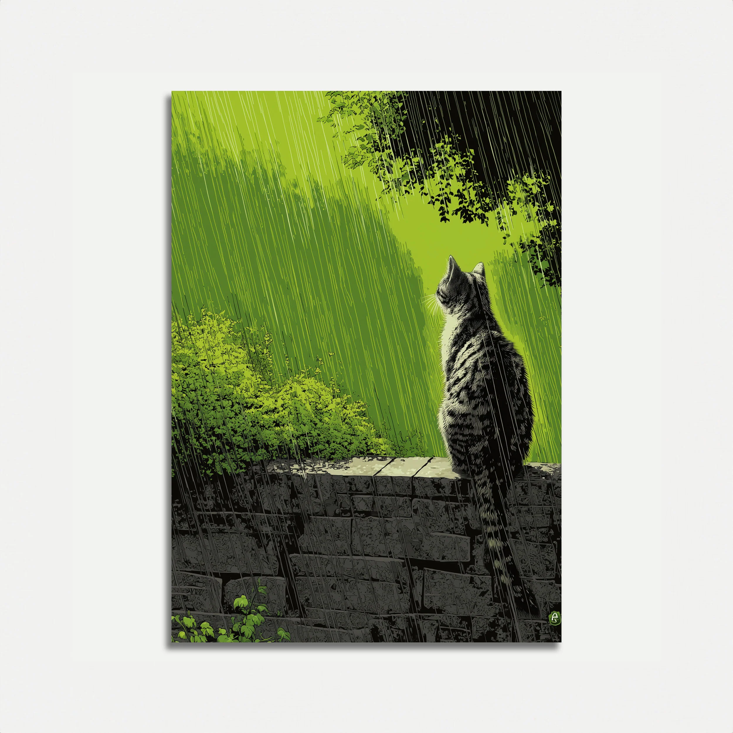 Tabby Cat in Rain Poster