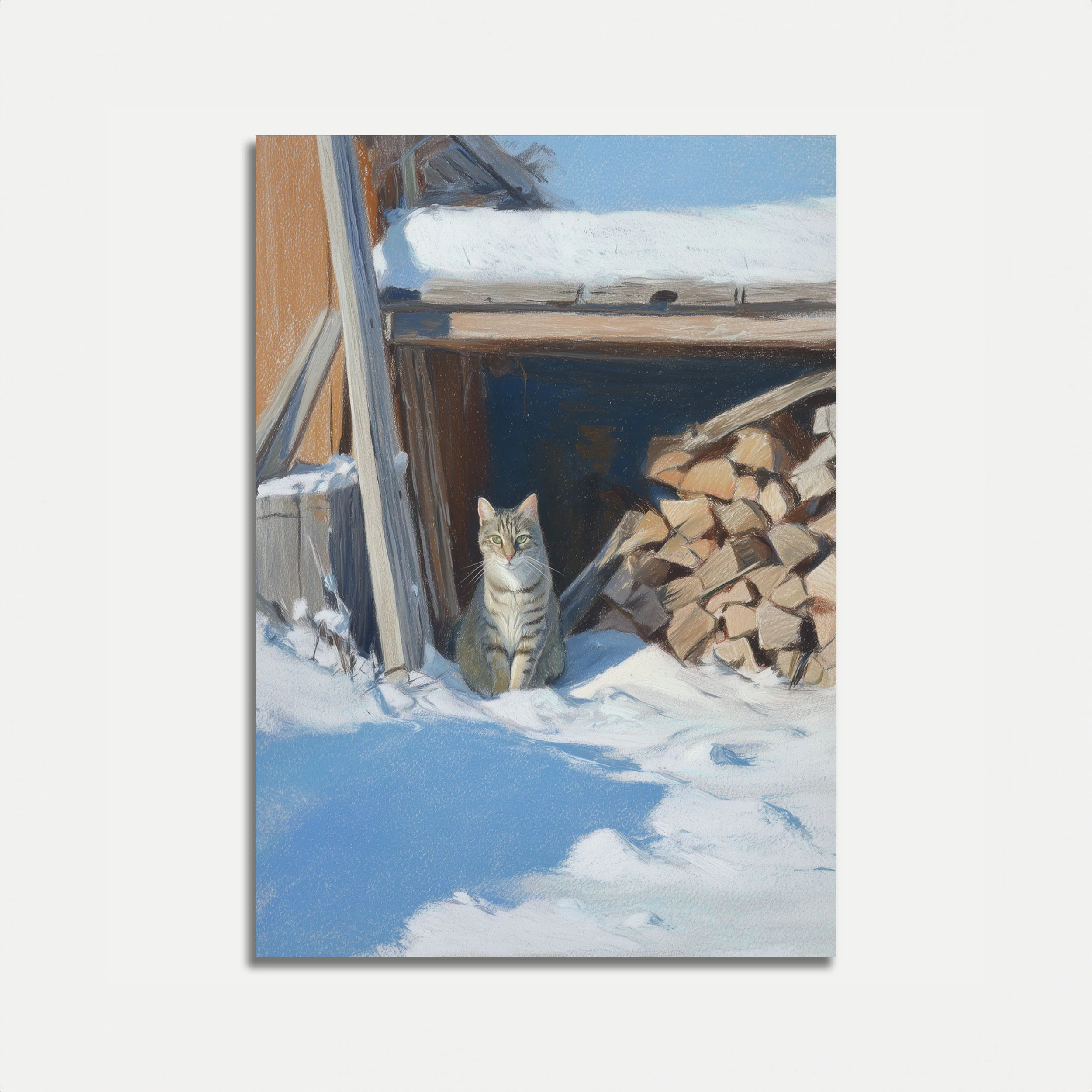 Tabby Cat in Winter Barn Poster