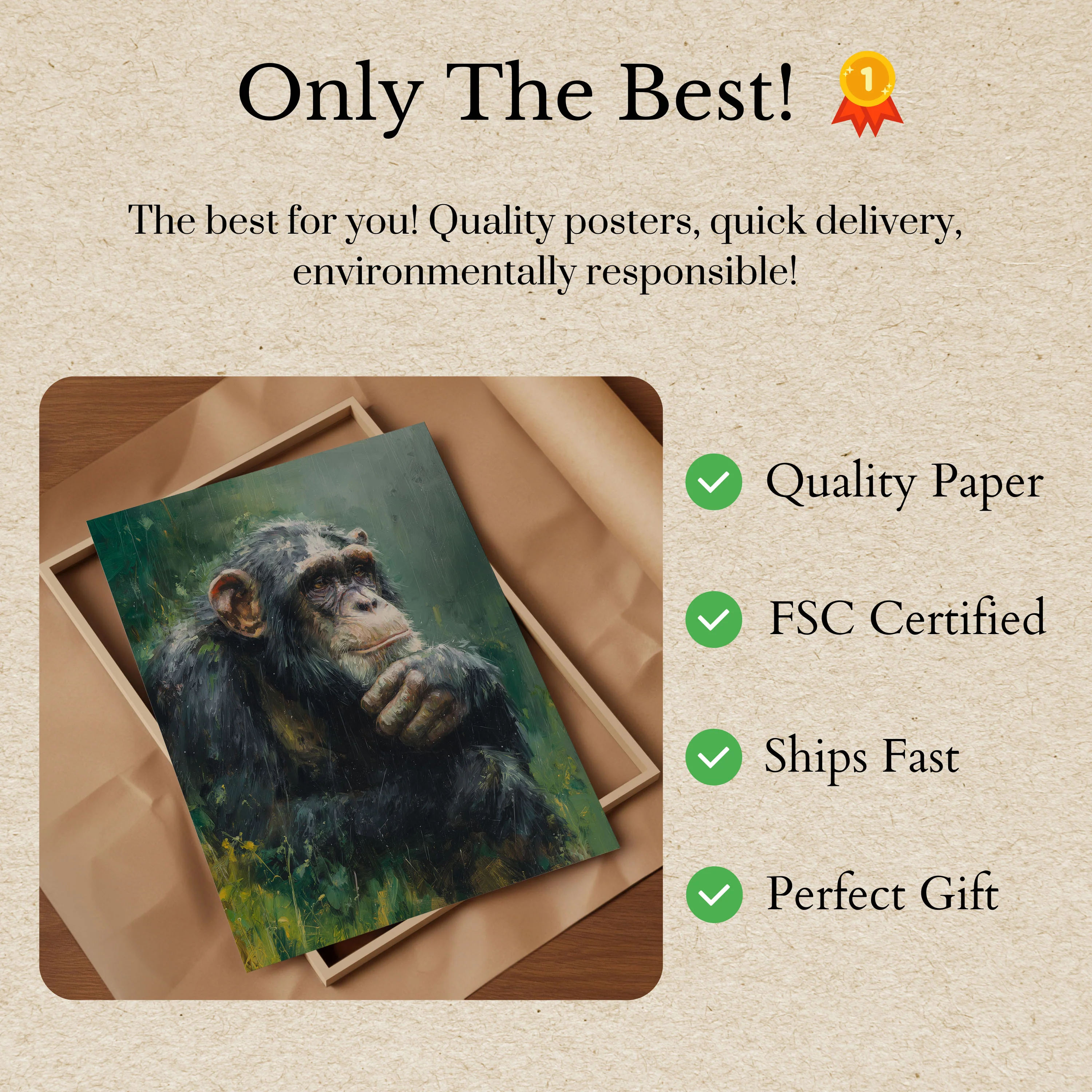 Thoughtful Chimpanzee Portrait Poster - Image 3