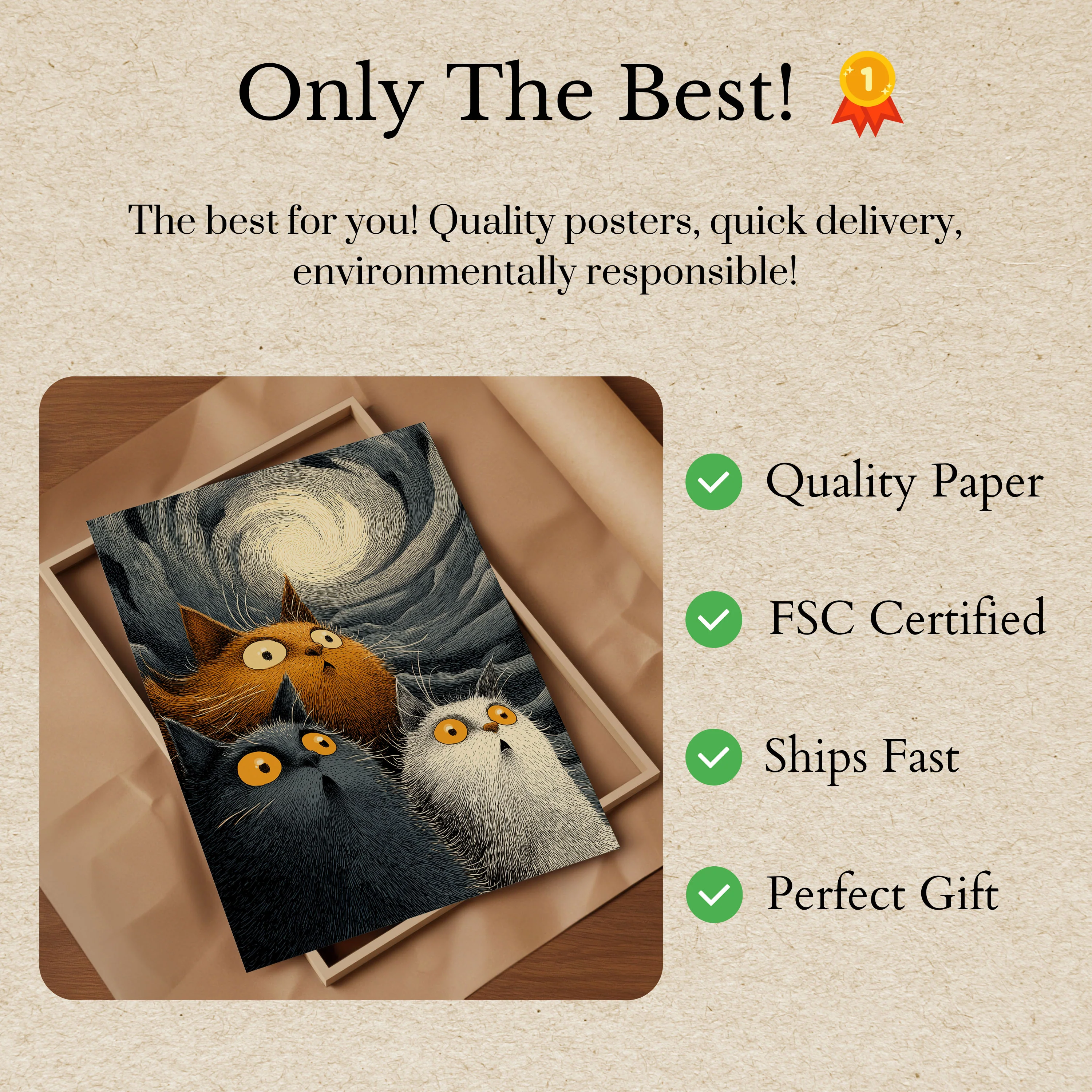 Three Cats Starry Night Poster - Image 3