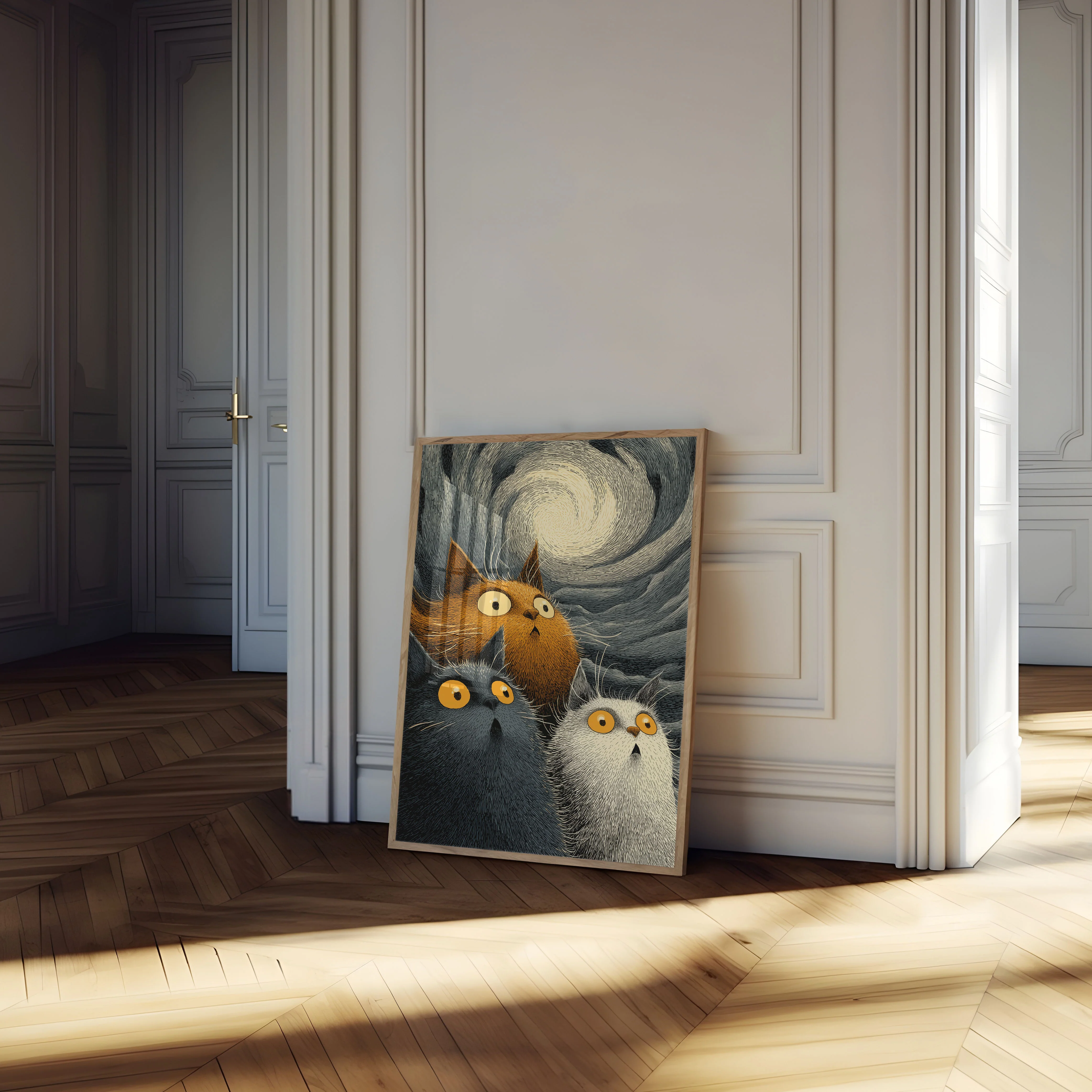 Three Cats Starry Night Poster - Image 4
