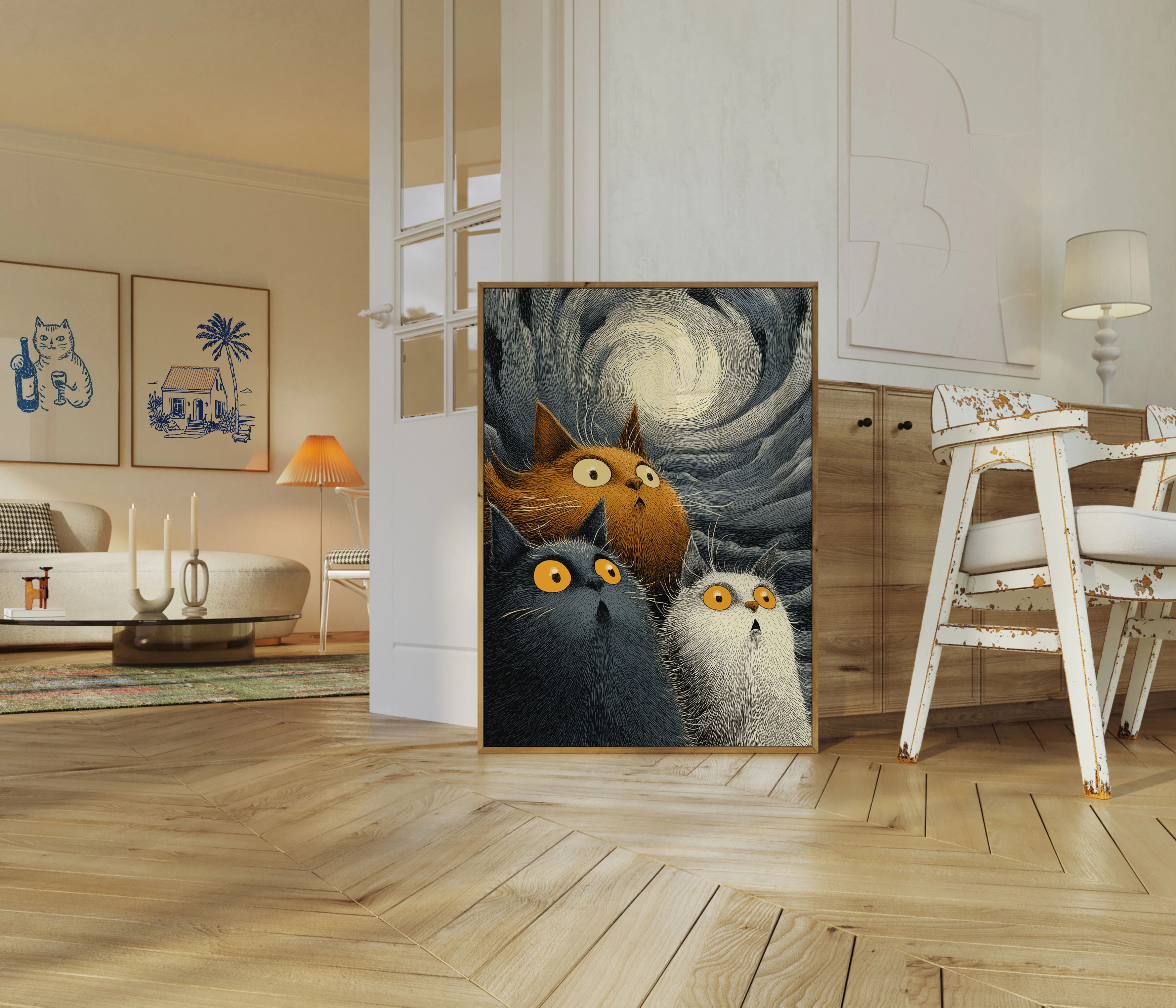 Three Cats Starry Night Poster - Image 5