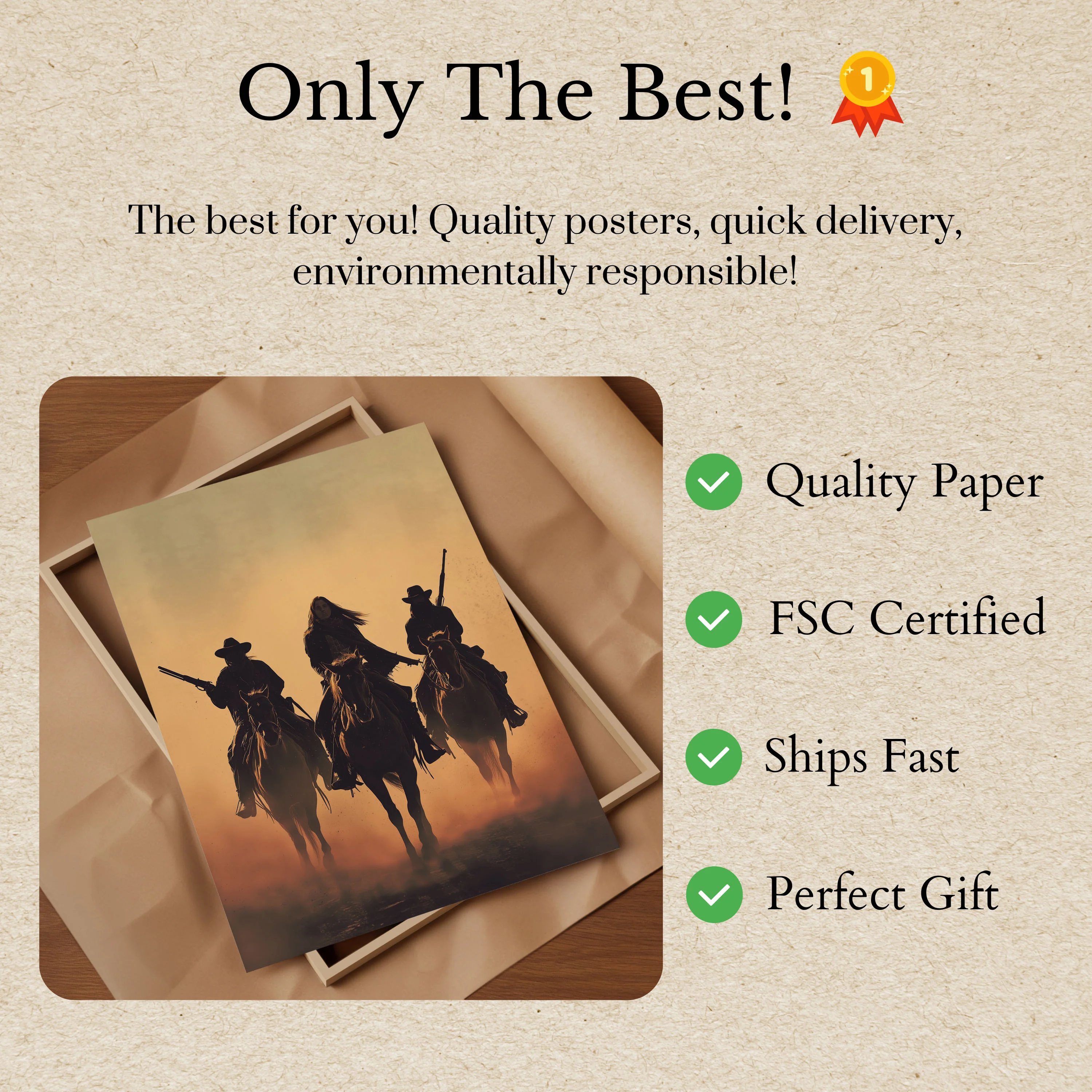Three Cowboys Desert Sunset Poster - Image 3