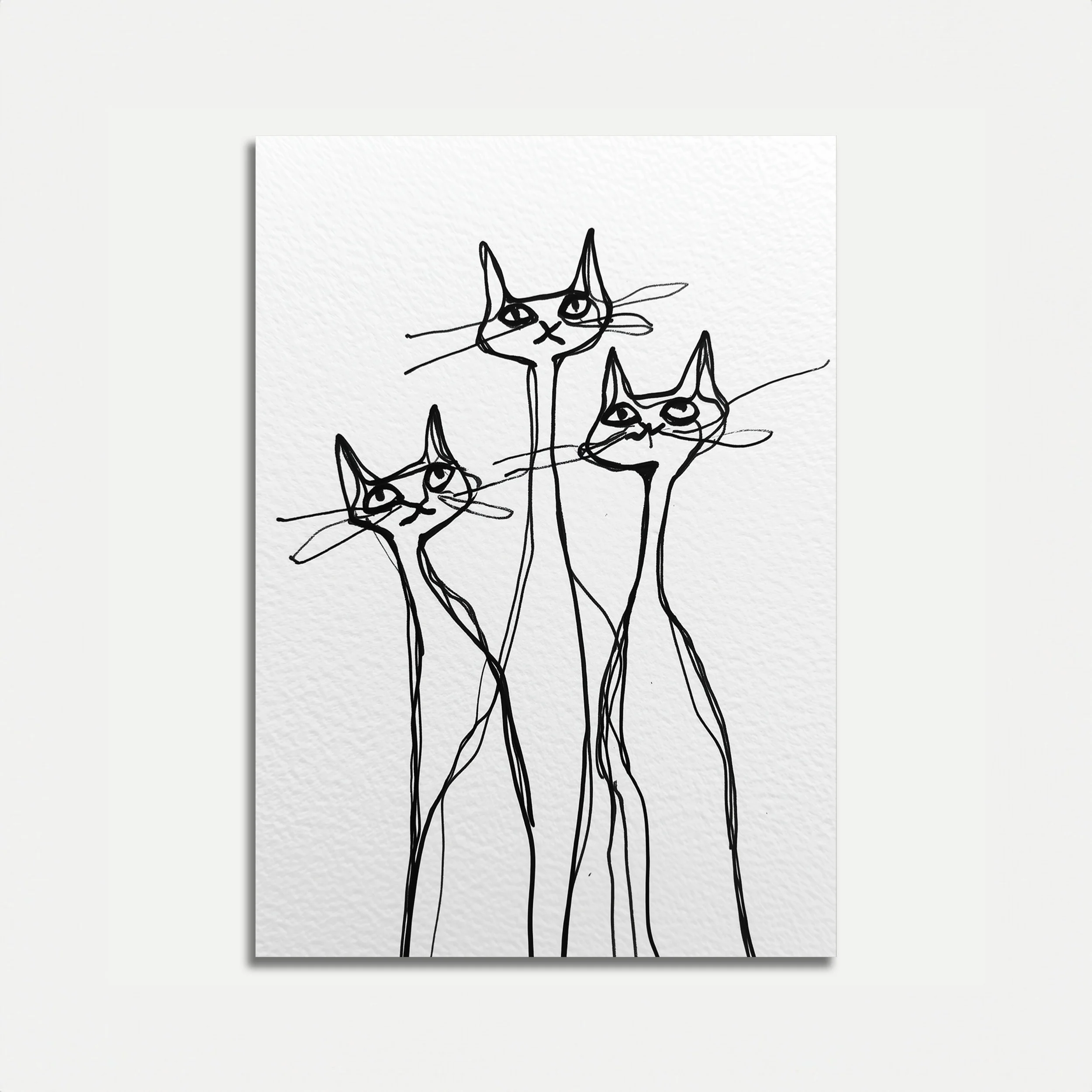 Three Elegant Cats Line Drawing Poster