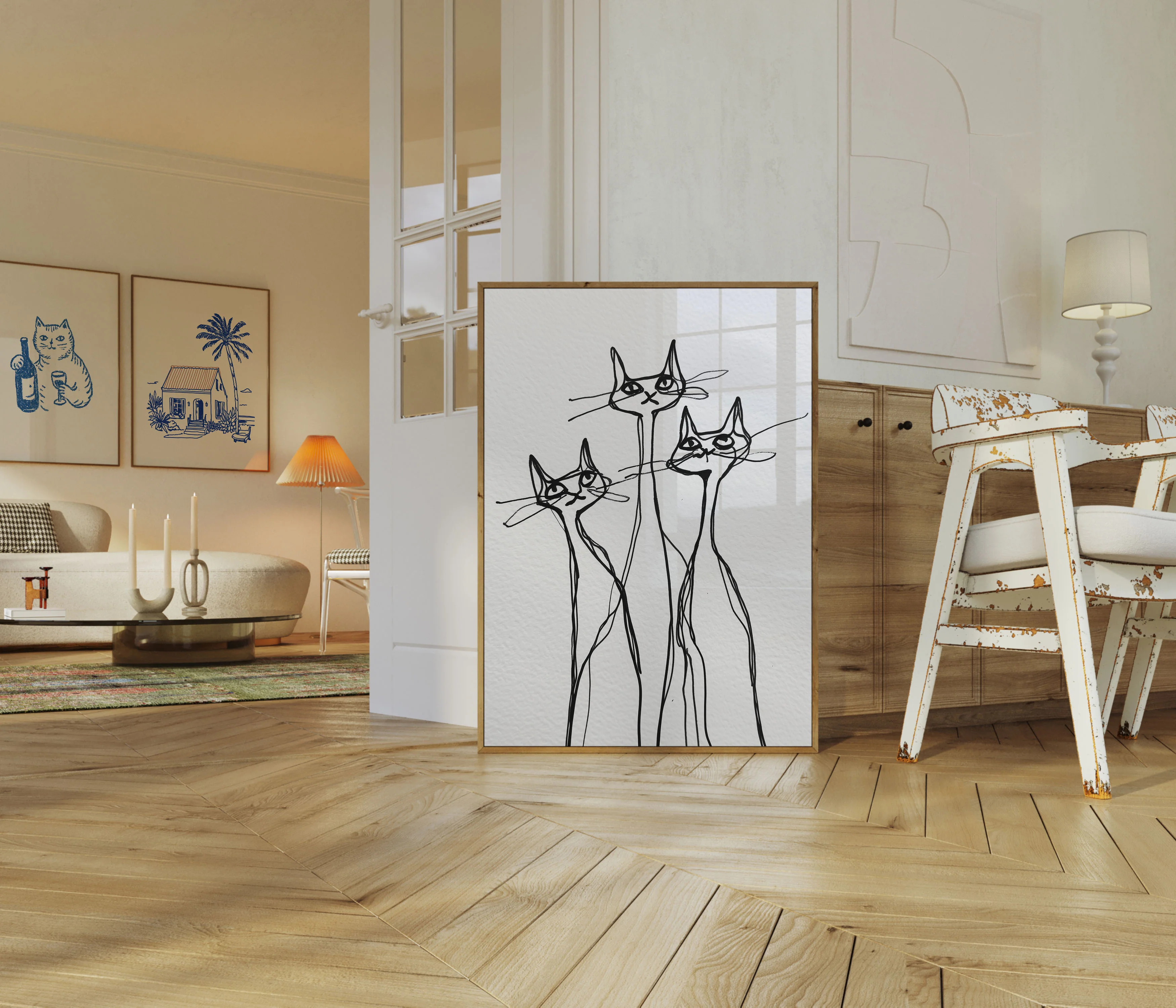 Three Elegant Cats Line Drawing Poster - Image 5