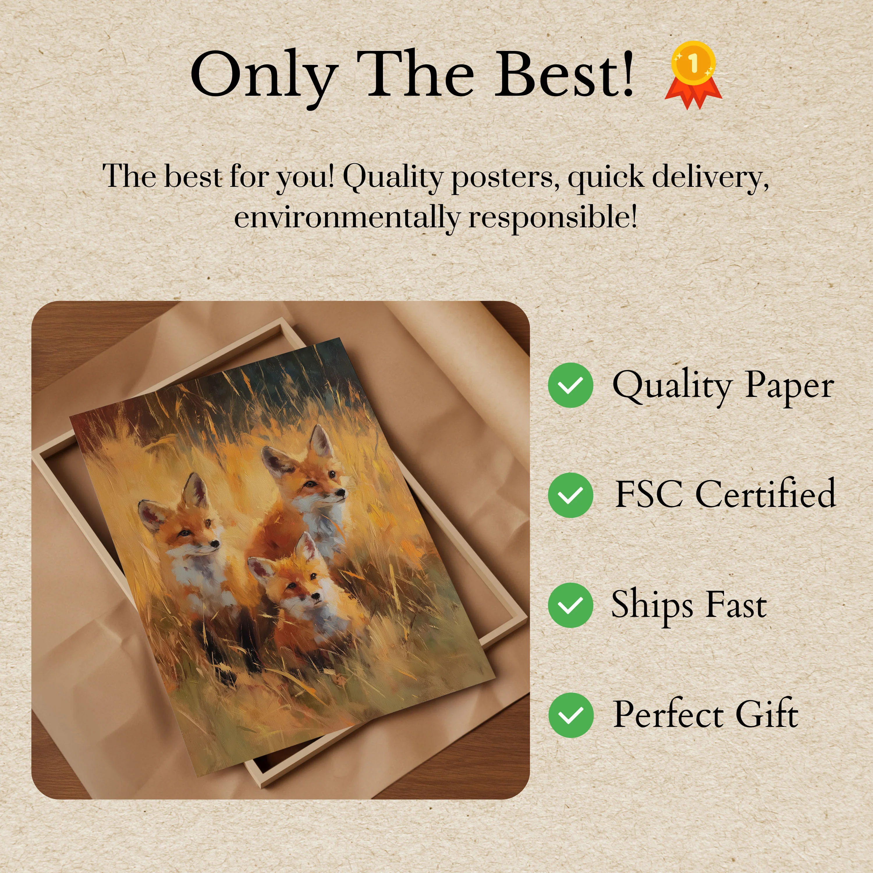 Three Foxes in Golden Field Poster - Image 3