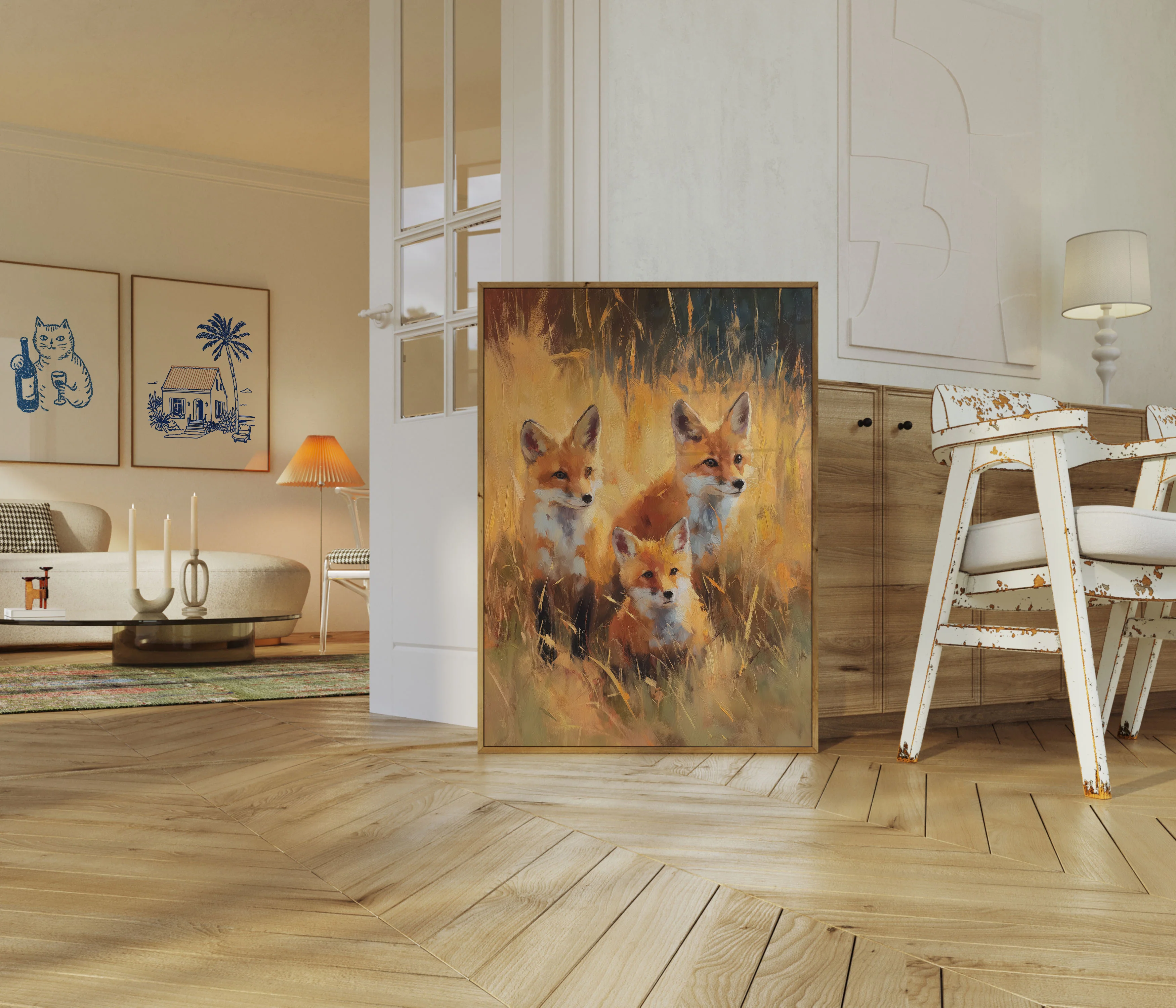 Three Foxes in Golden Field Poster - Image 5