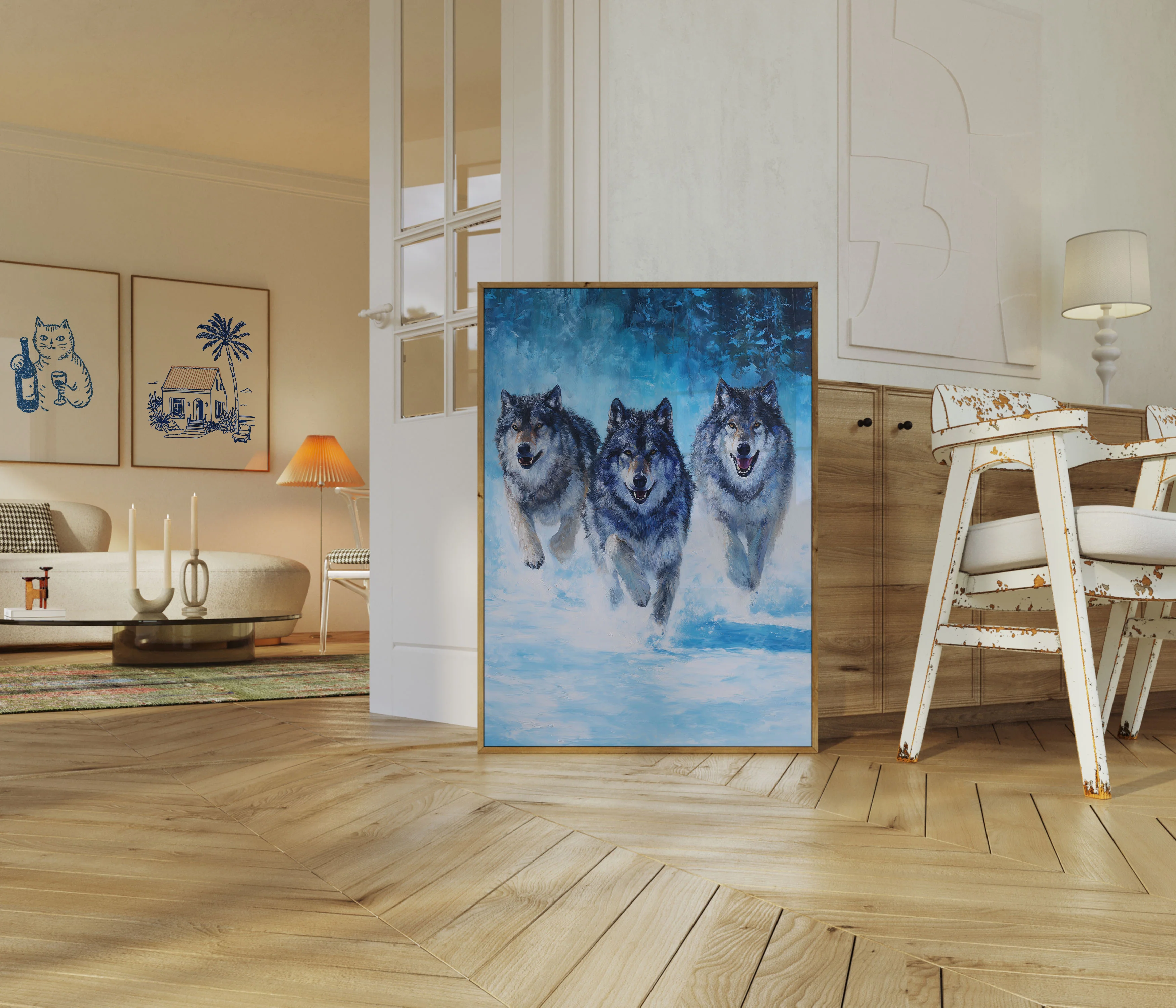 Three Wolves Running in Snow Poster - Image 5