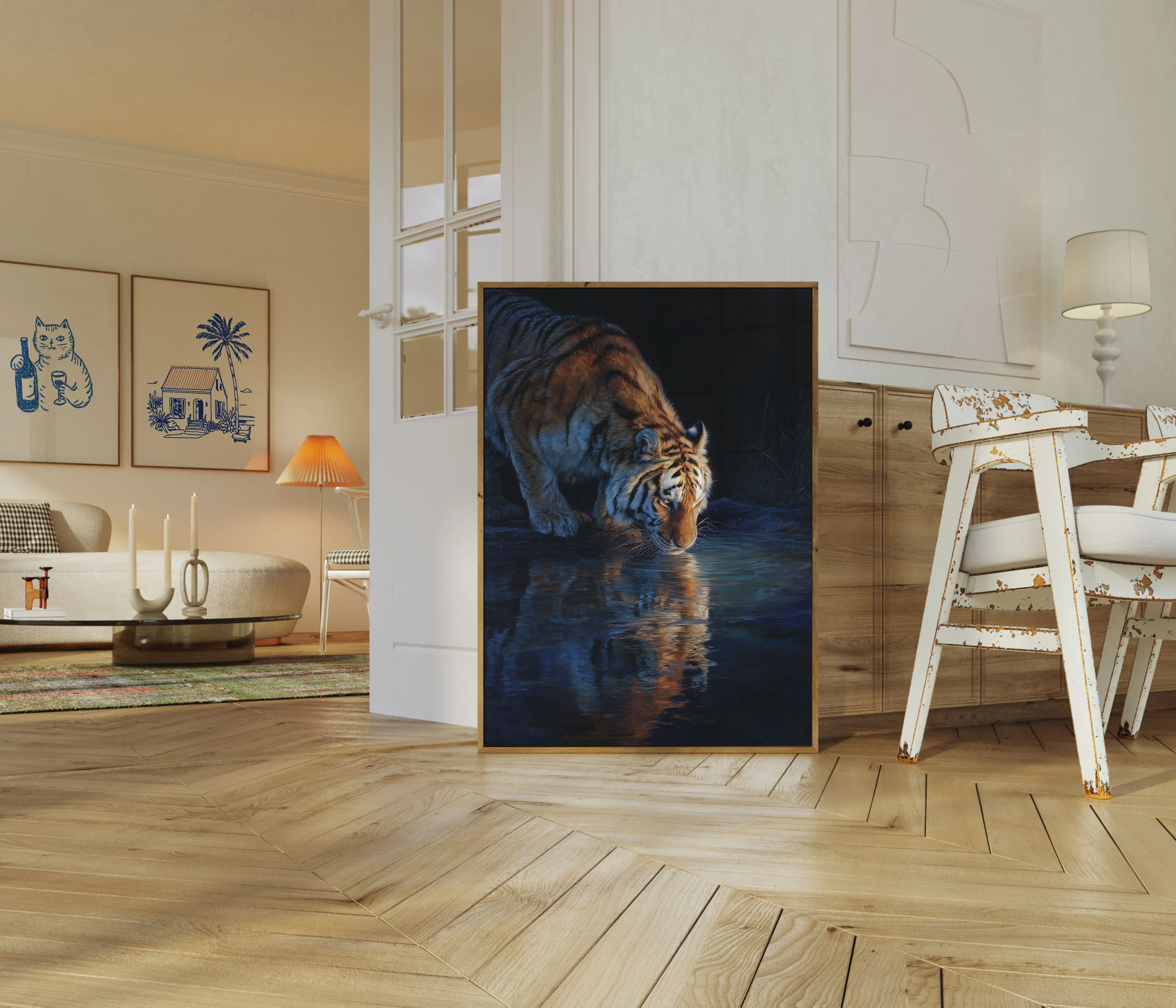 Tiger Drinking at Moonlit Water Poster - Image 5