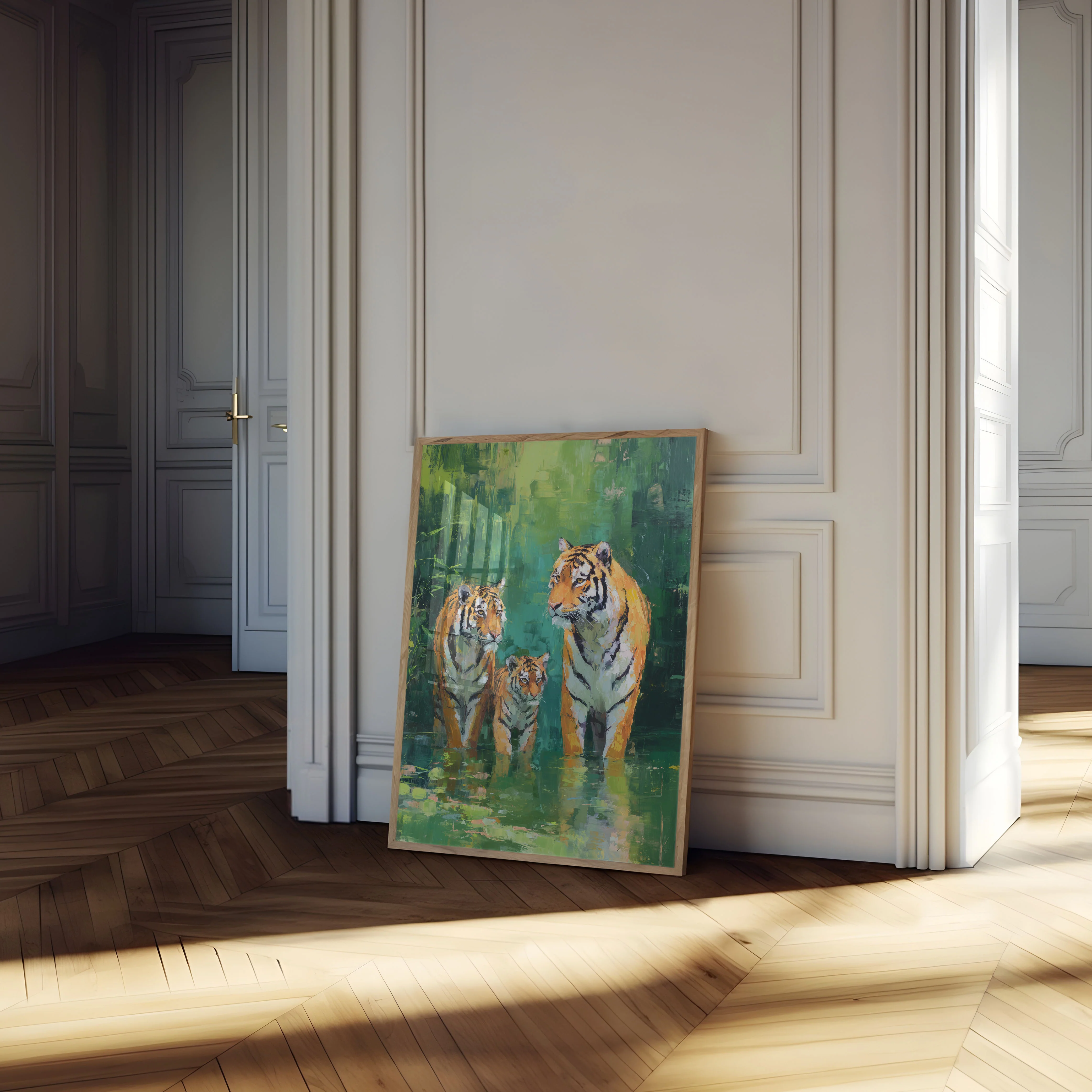 Tiger Family in Green Waters Poster - Image 4