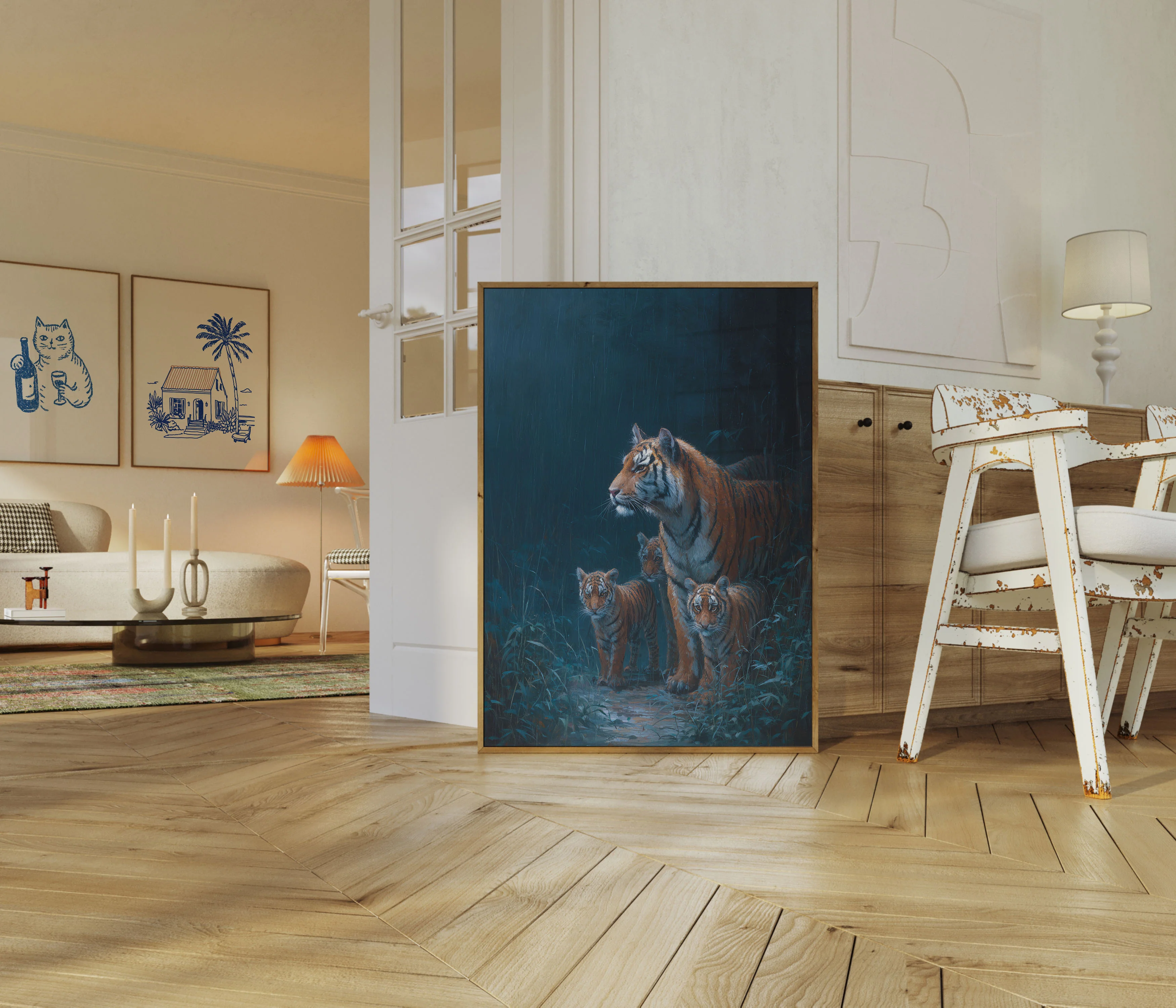 Tiger Family in Rainfall Poster - Image 5