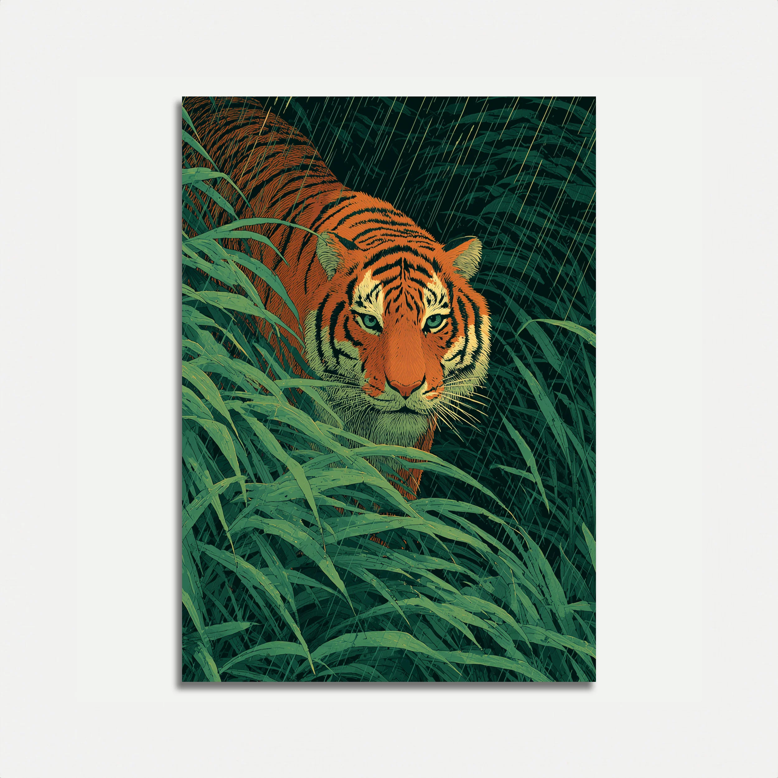 Tiger in the Jungle Rain Poster