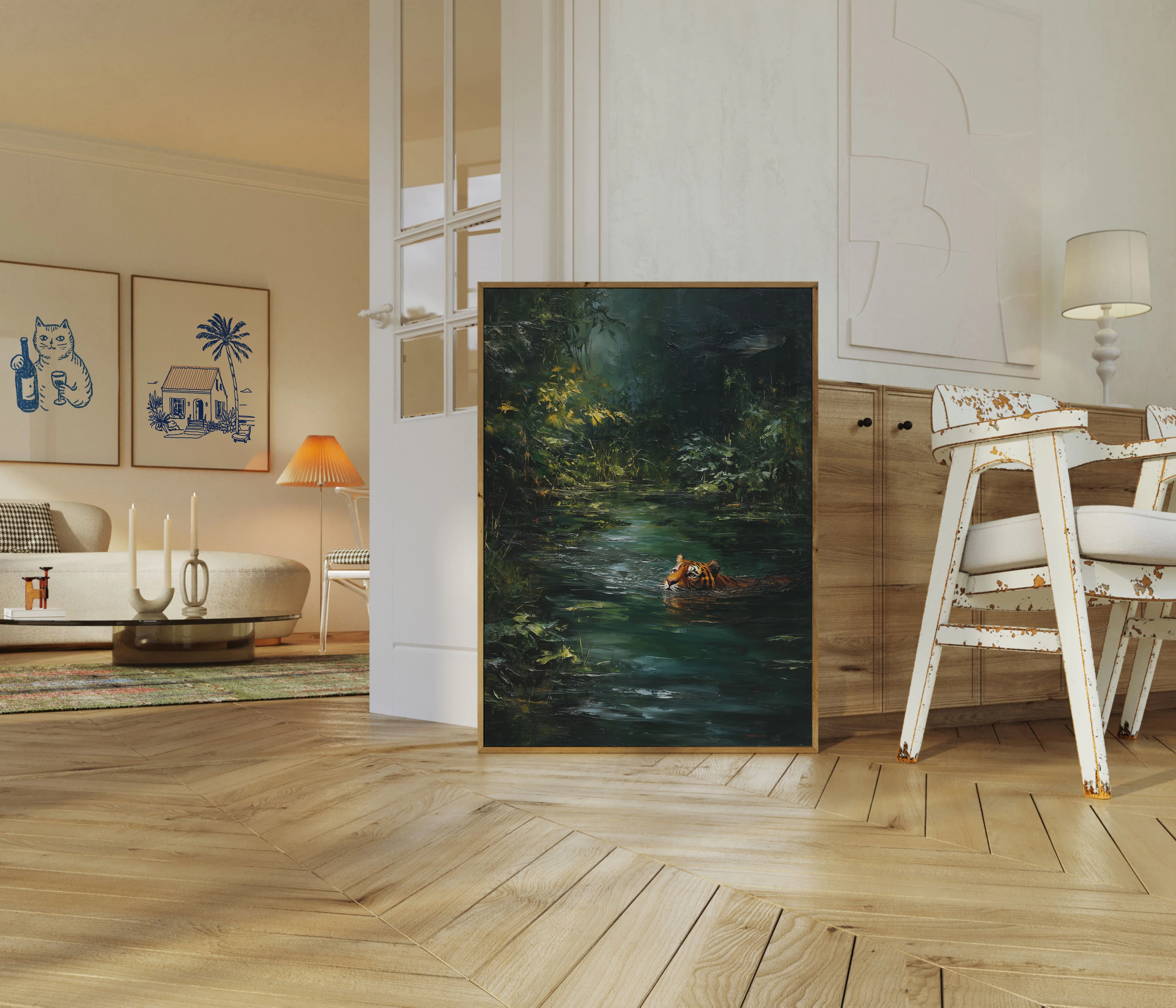 Tiger Swimming in Jungle Stream Poster - Image 5