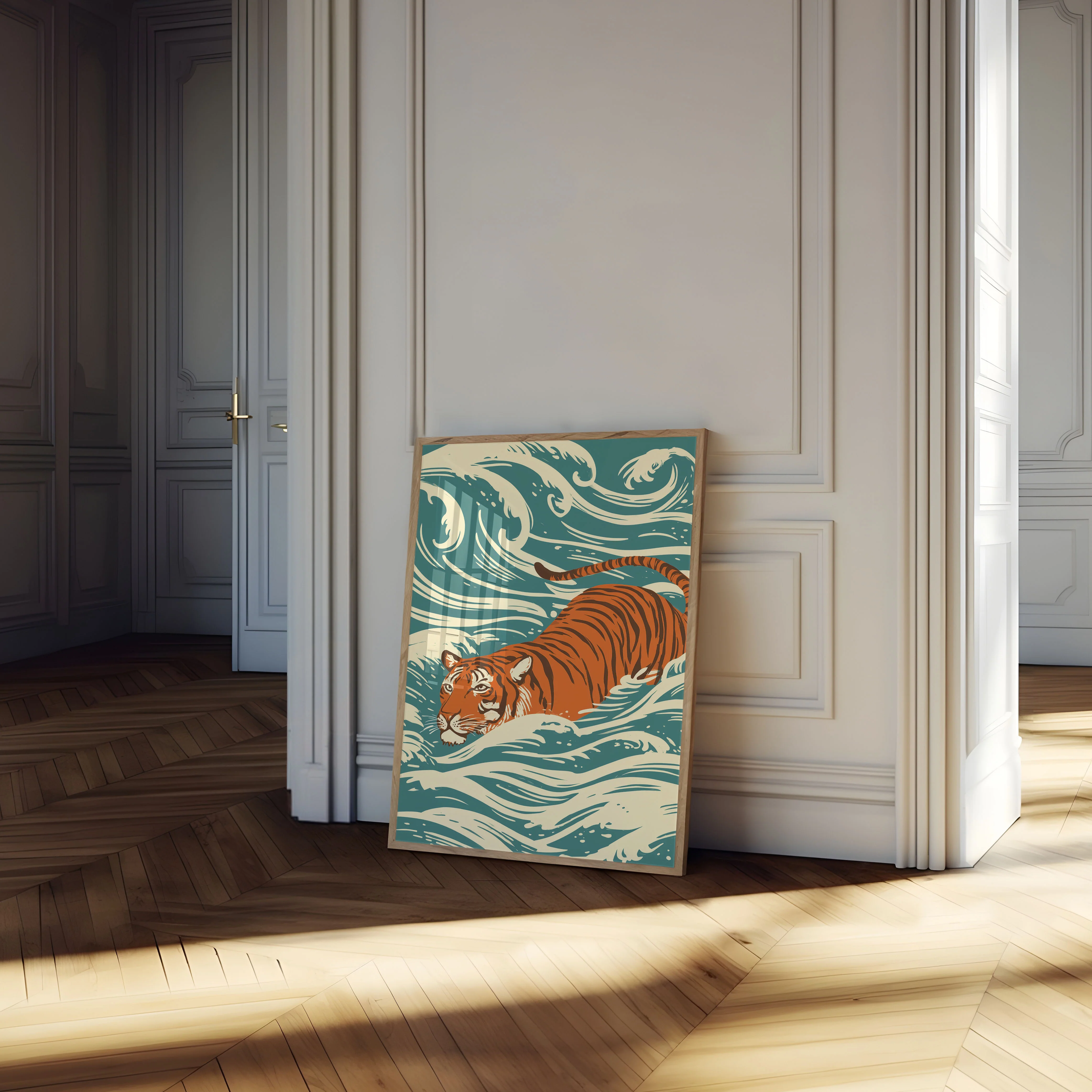 Tiger Swimming in Ocean Waves Poster - Image 4