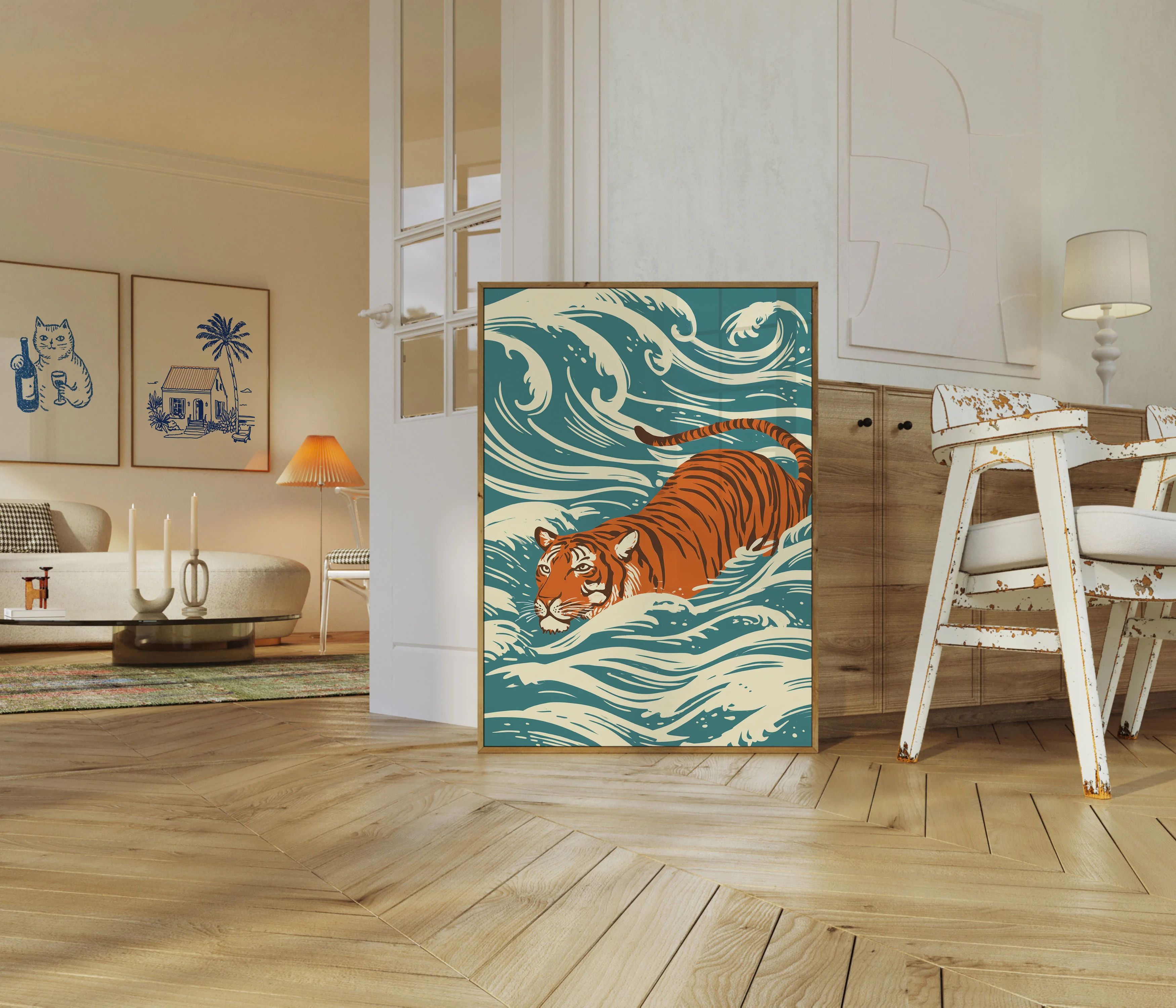 Tiger Swimming in Ocean Waves Poster - Image 5