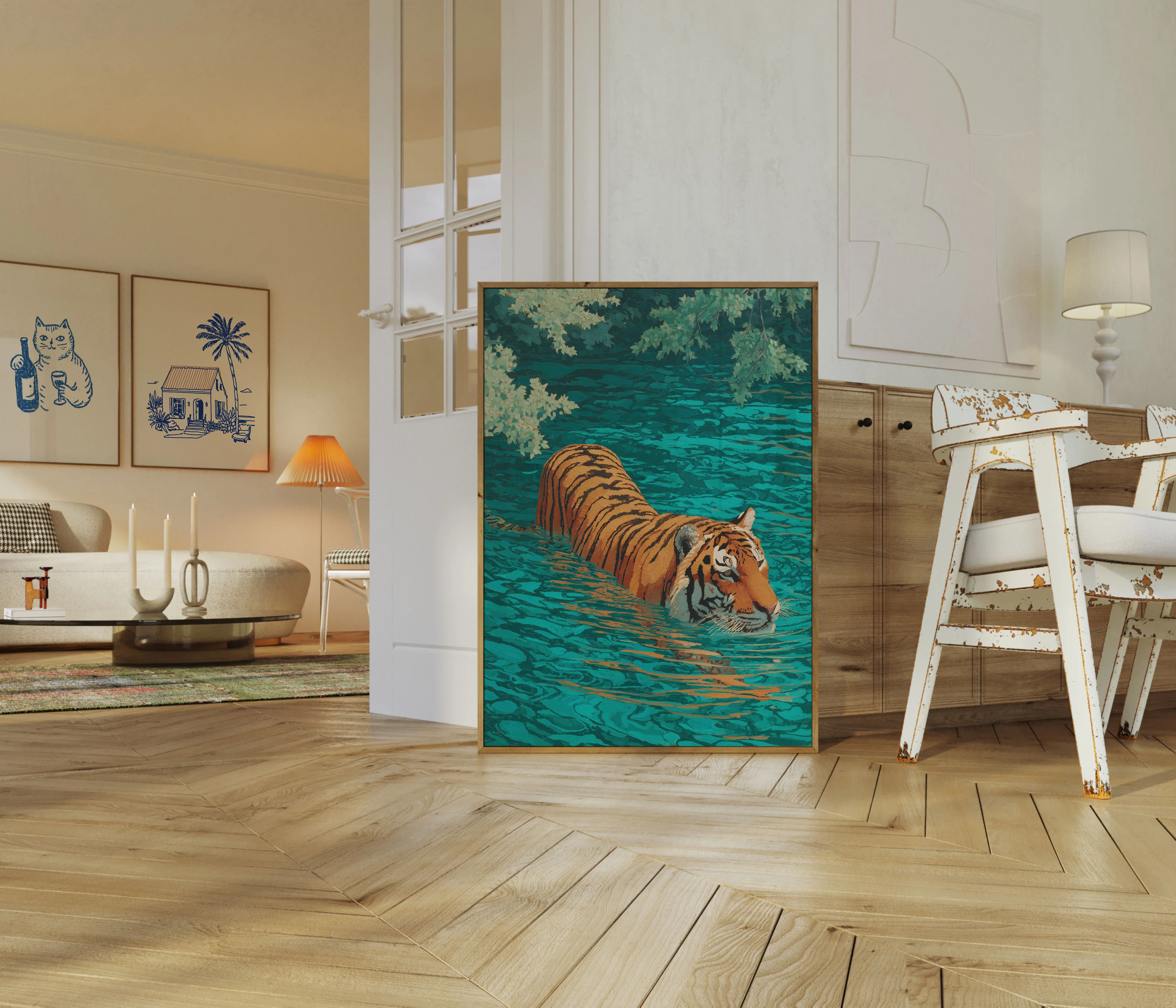 Tiger Swimming in Turquoise Water Poster - Image 5
