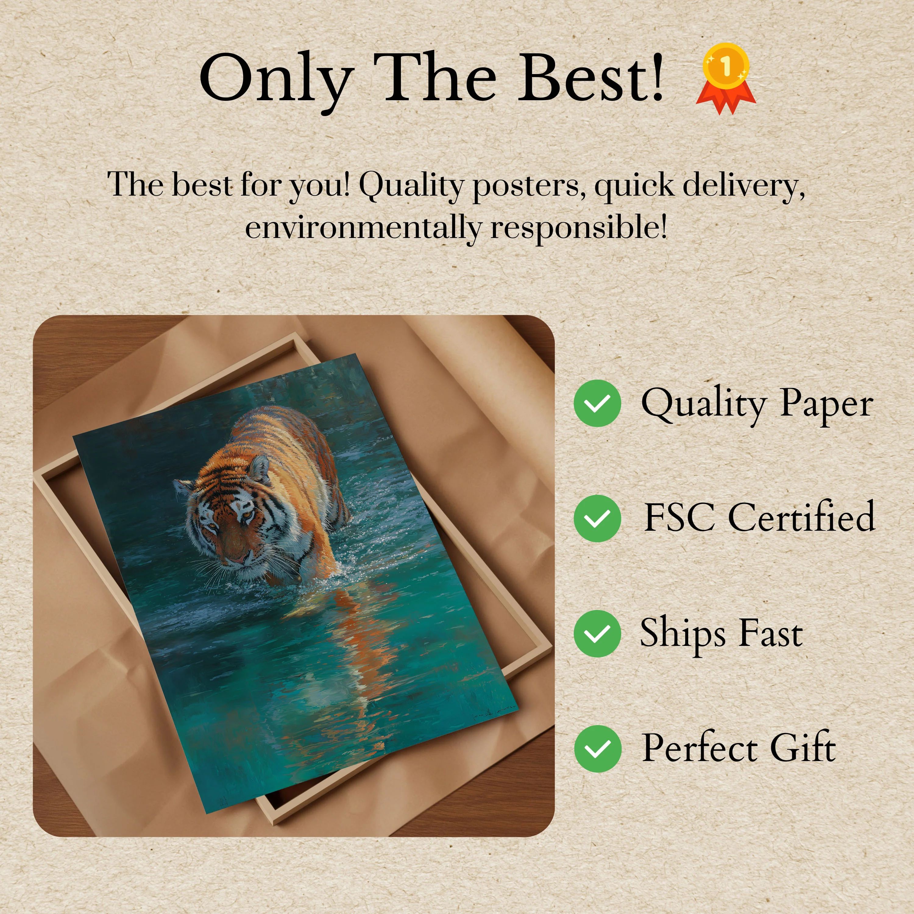 Tiger Wading Through Water Poster - Image 3