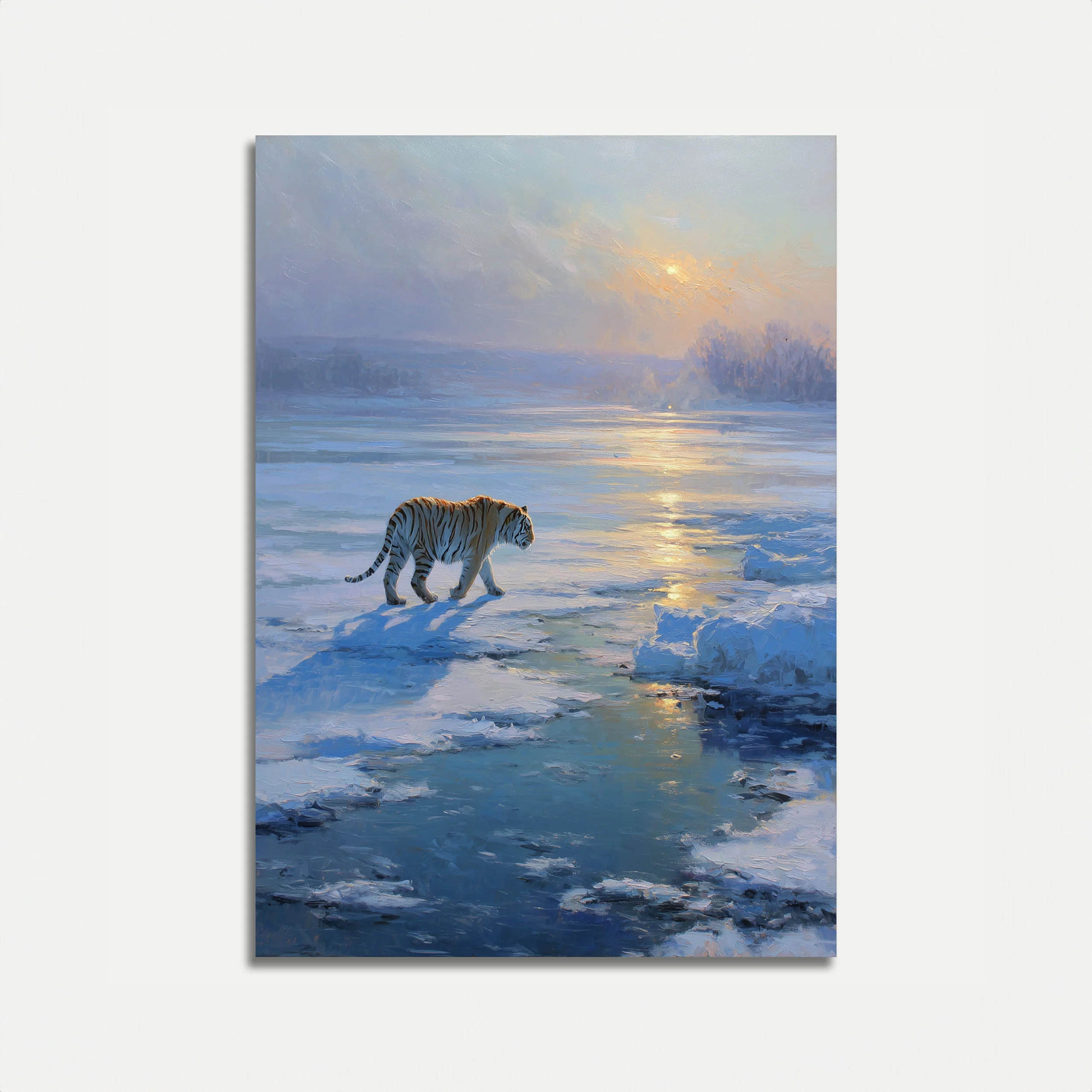 Tiger Walking on Frozen River Poster