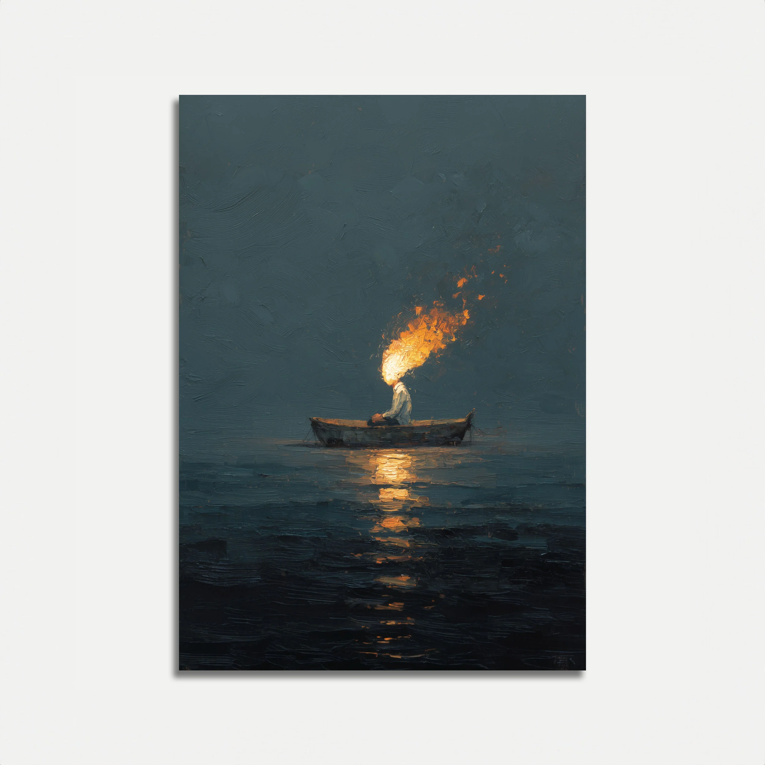 Torchlit Boat on Water Poster
