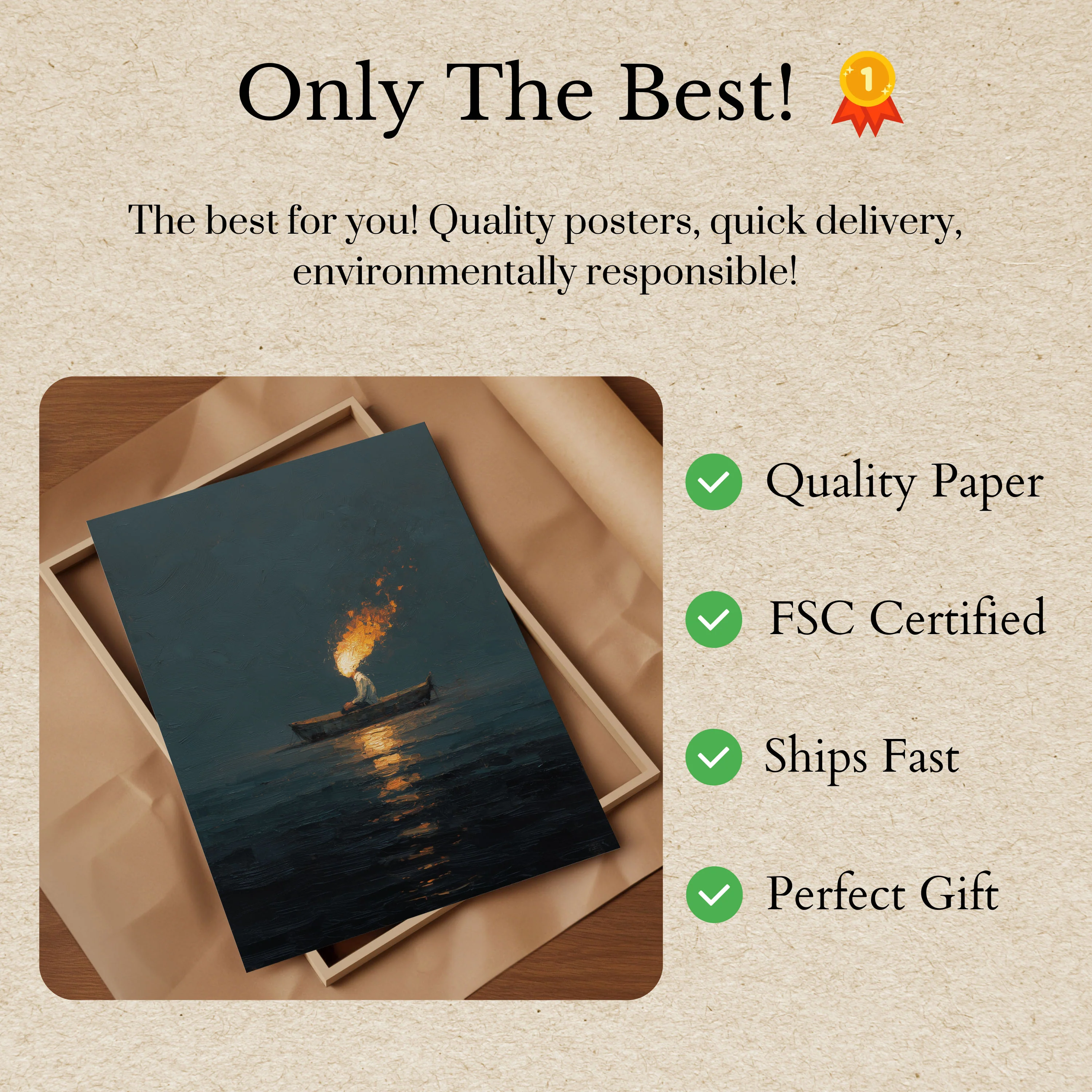 Torchlit Boat on Water Poster - Image 3