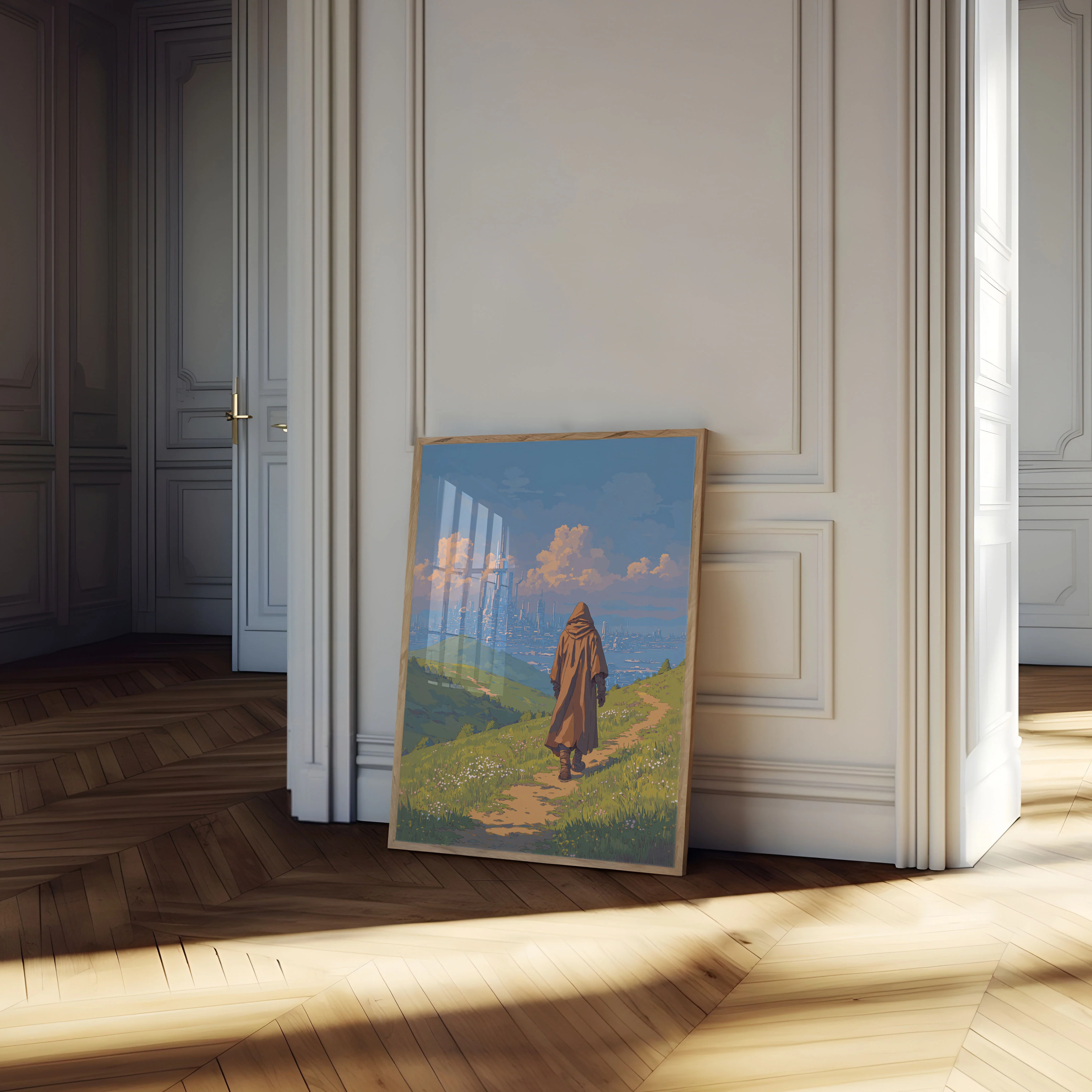 Traveler Gazing at Futuristic City Poster - Image 4