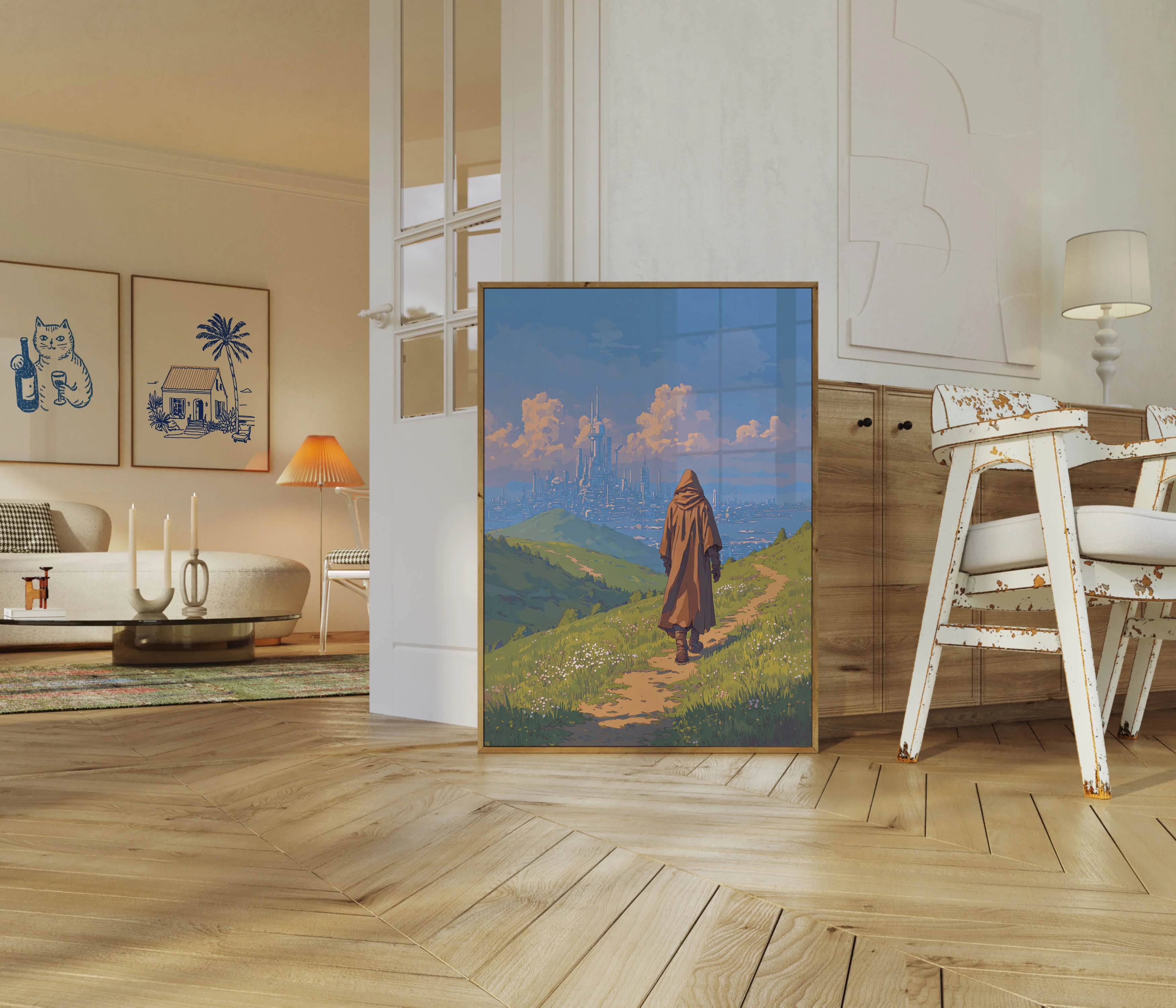 Traveler Gazing at Futuristic City Poster - Image 5
