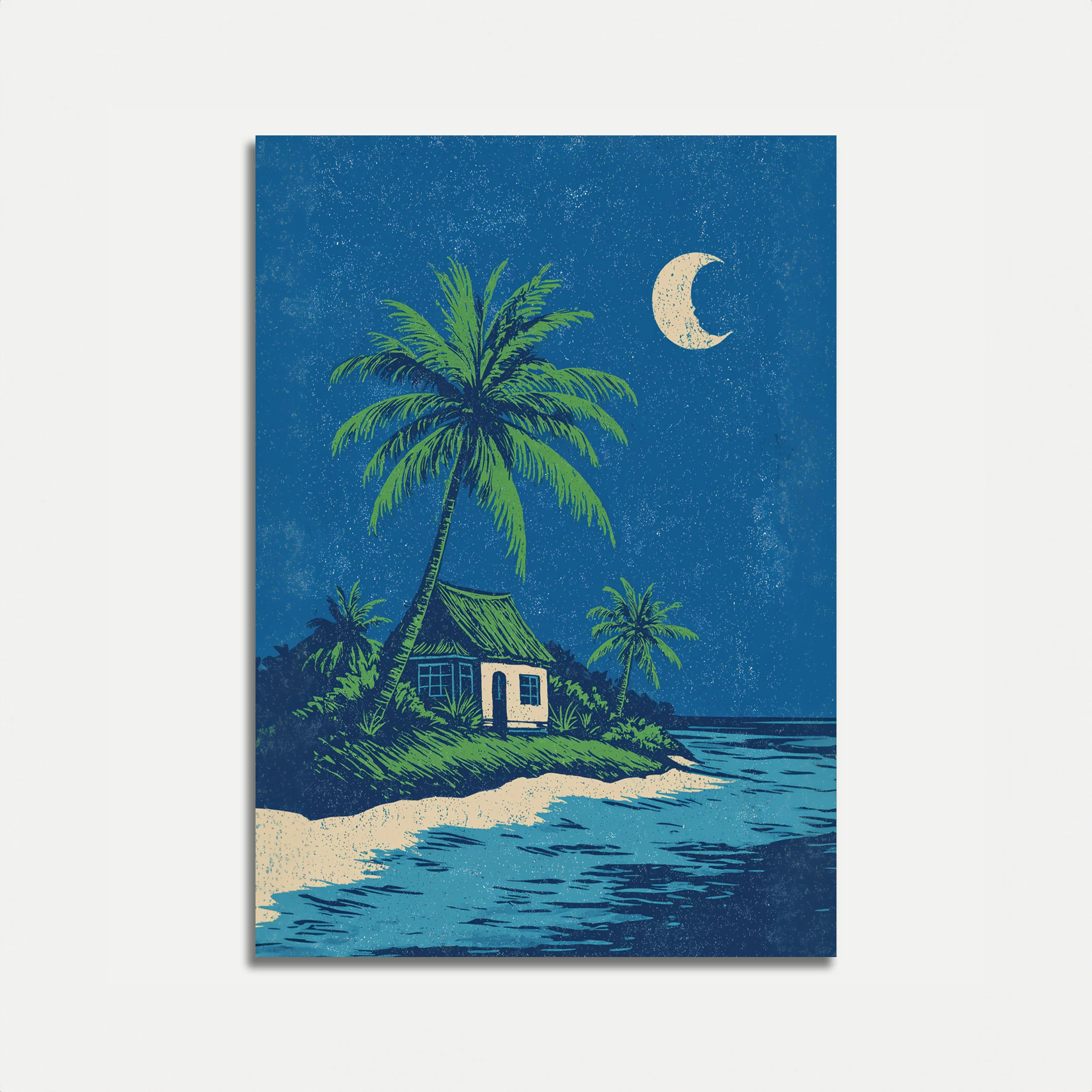 Tropical Beach Cottage Moon Poster