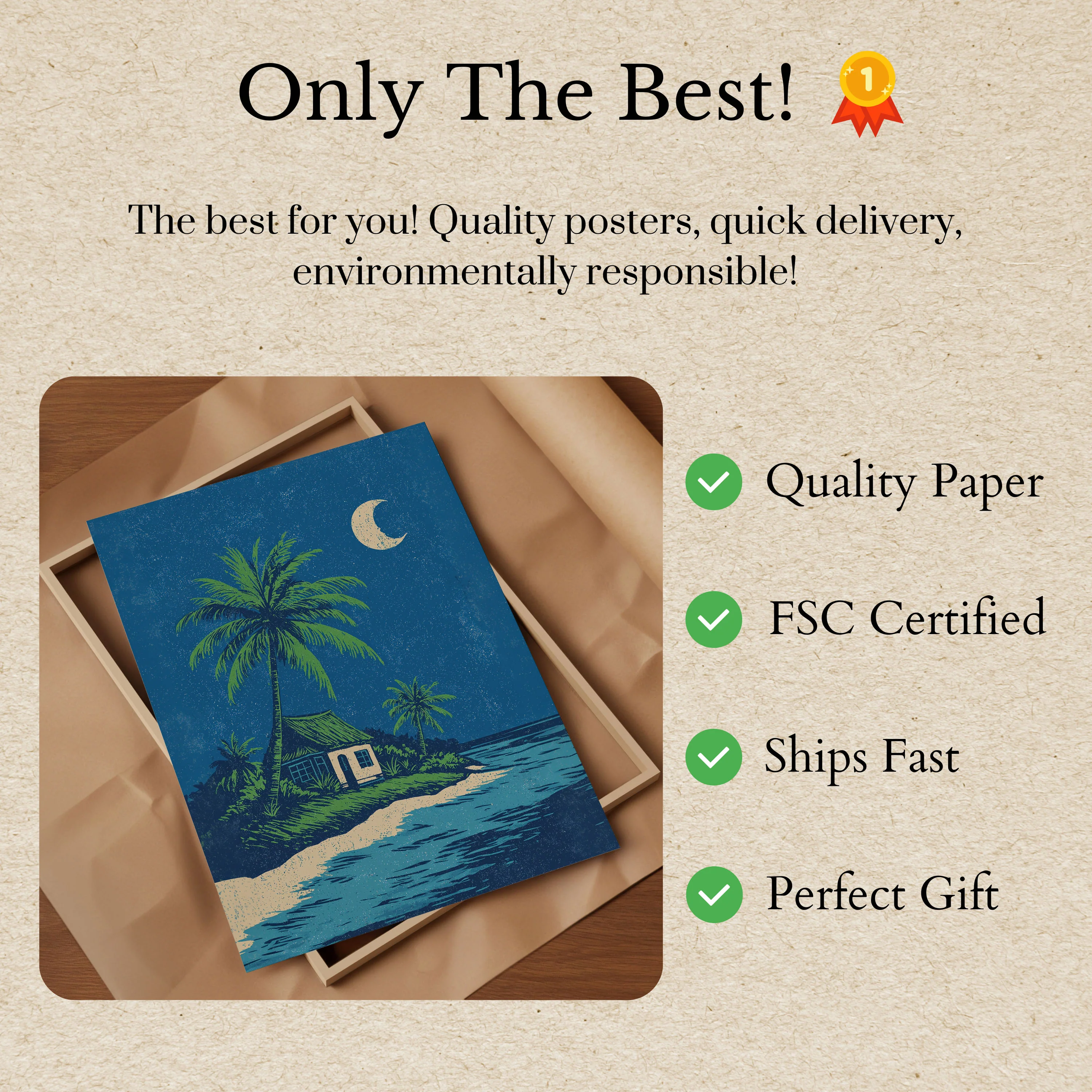 Tropical Beach Cottage Moon Poster - Image 3