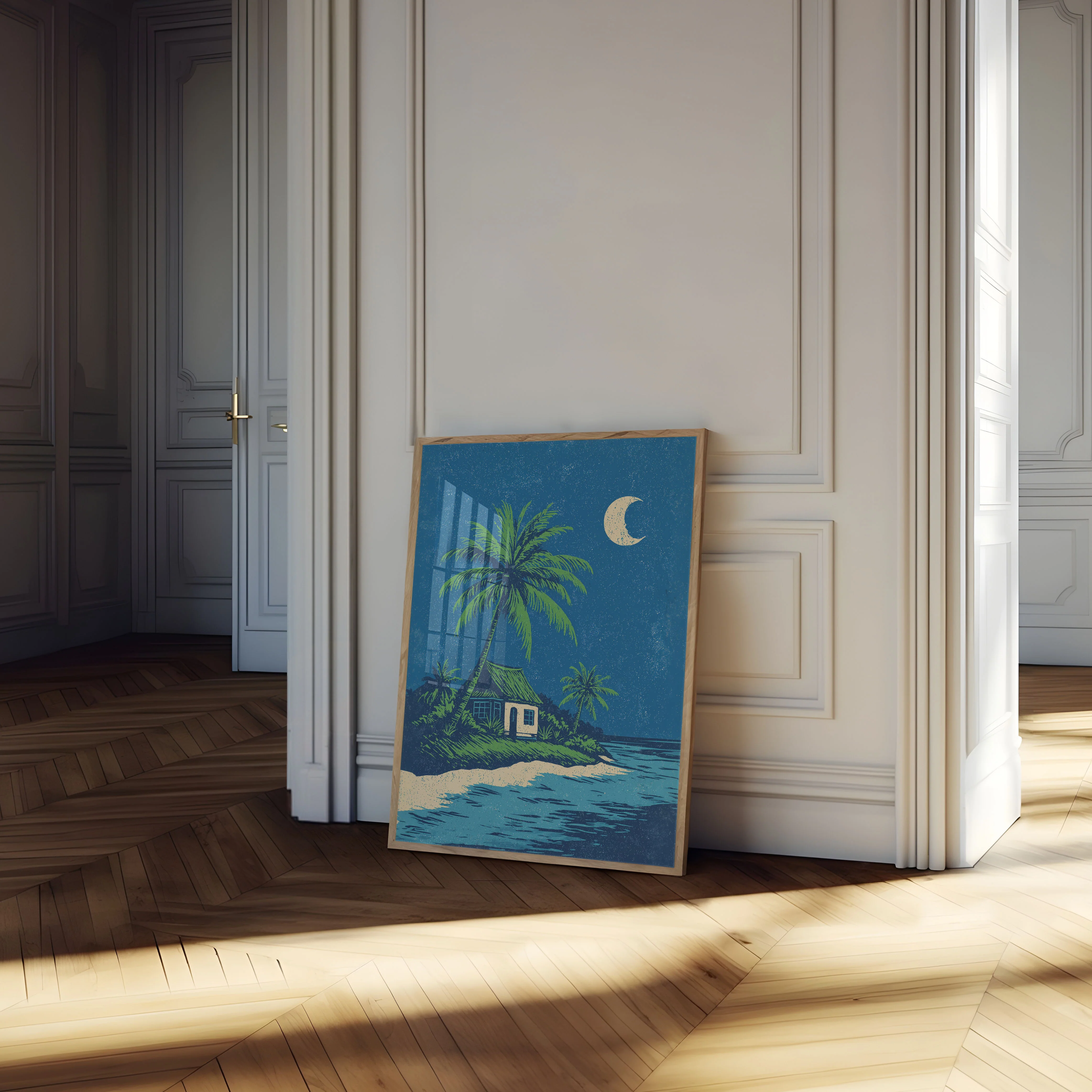 Tropical Beach Cottage Moon Poster - Image 4