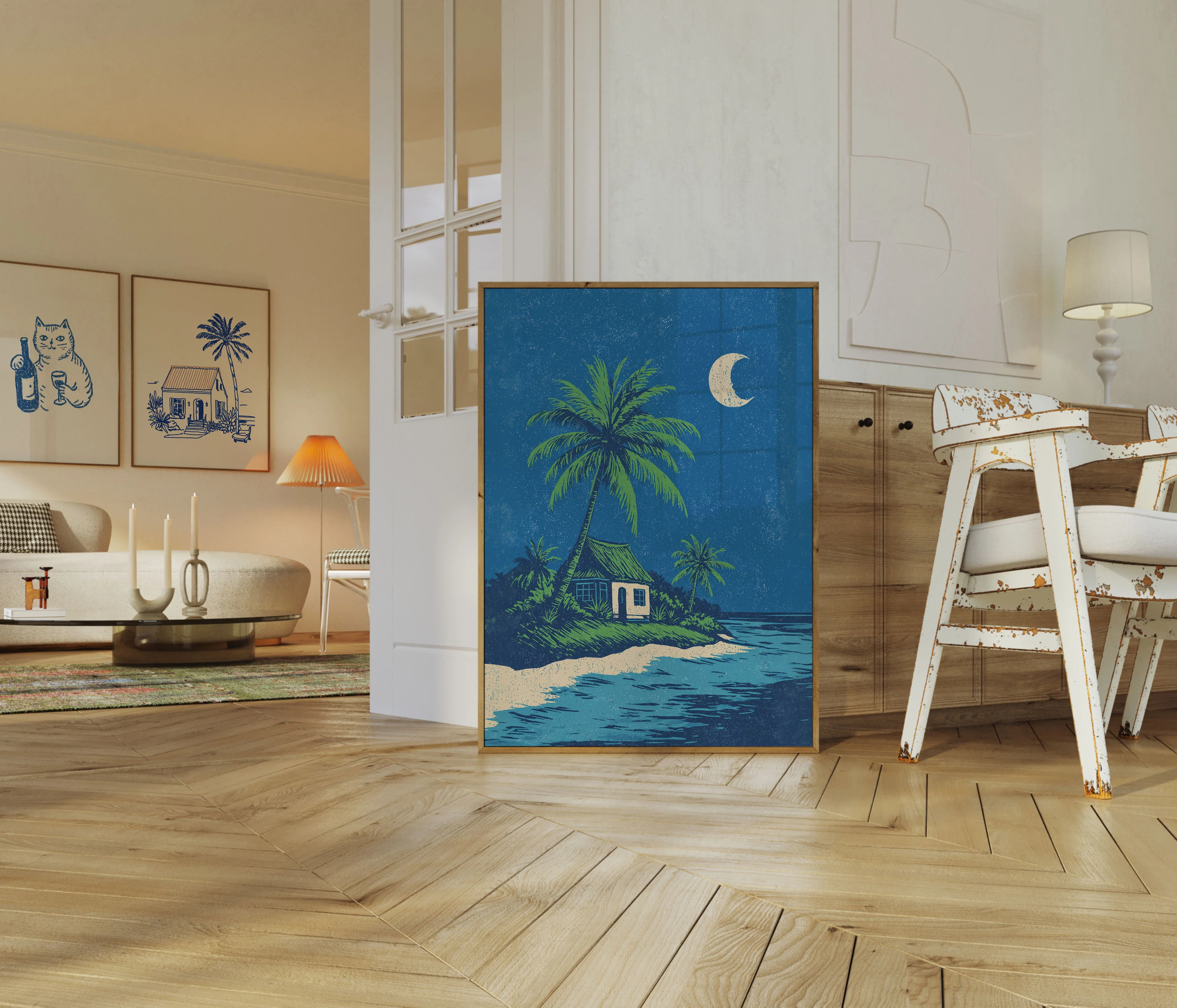 Tropical Beach Cottage Moon Poster - Image 5