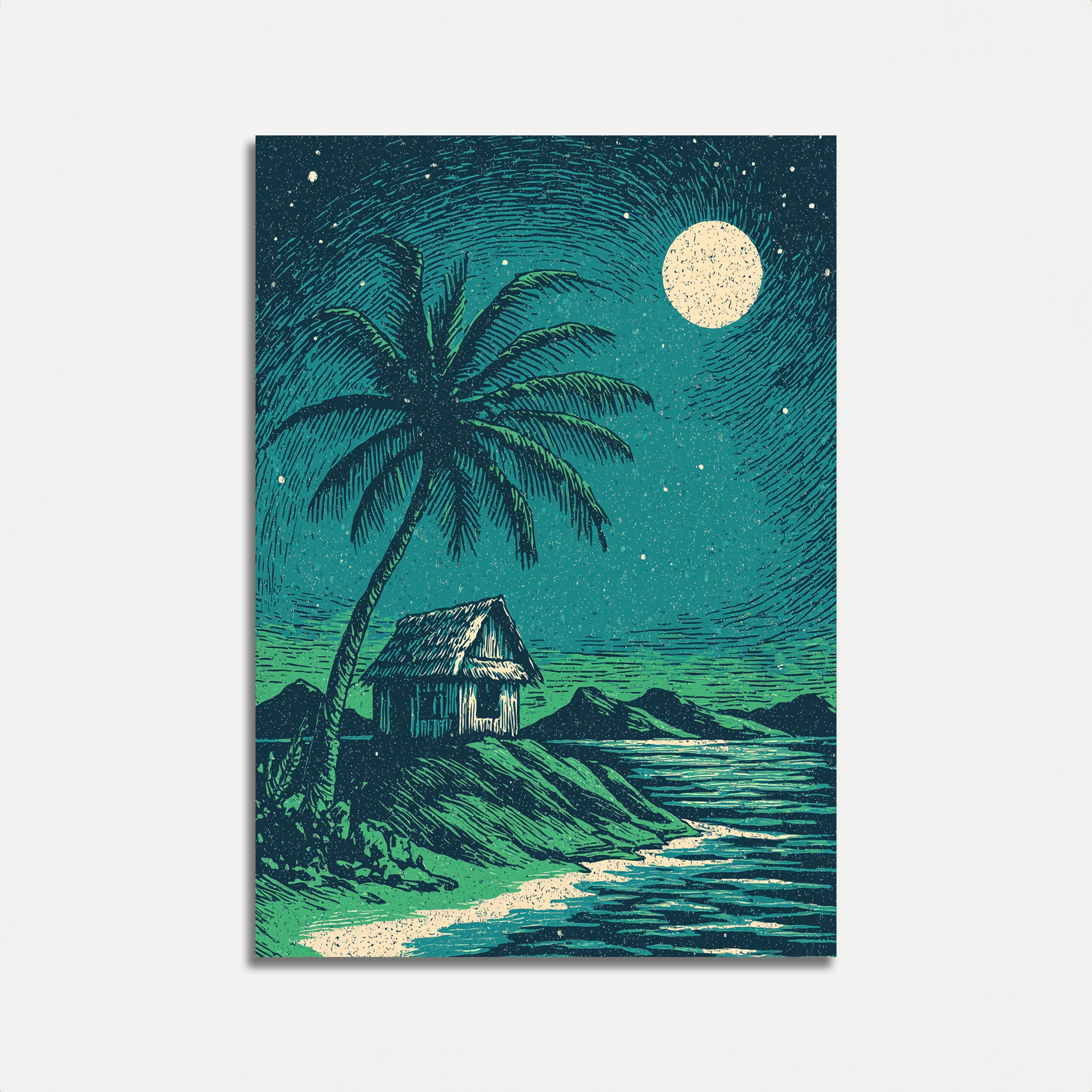 Tropical Moonlight Beach Cabin Poster