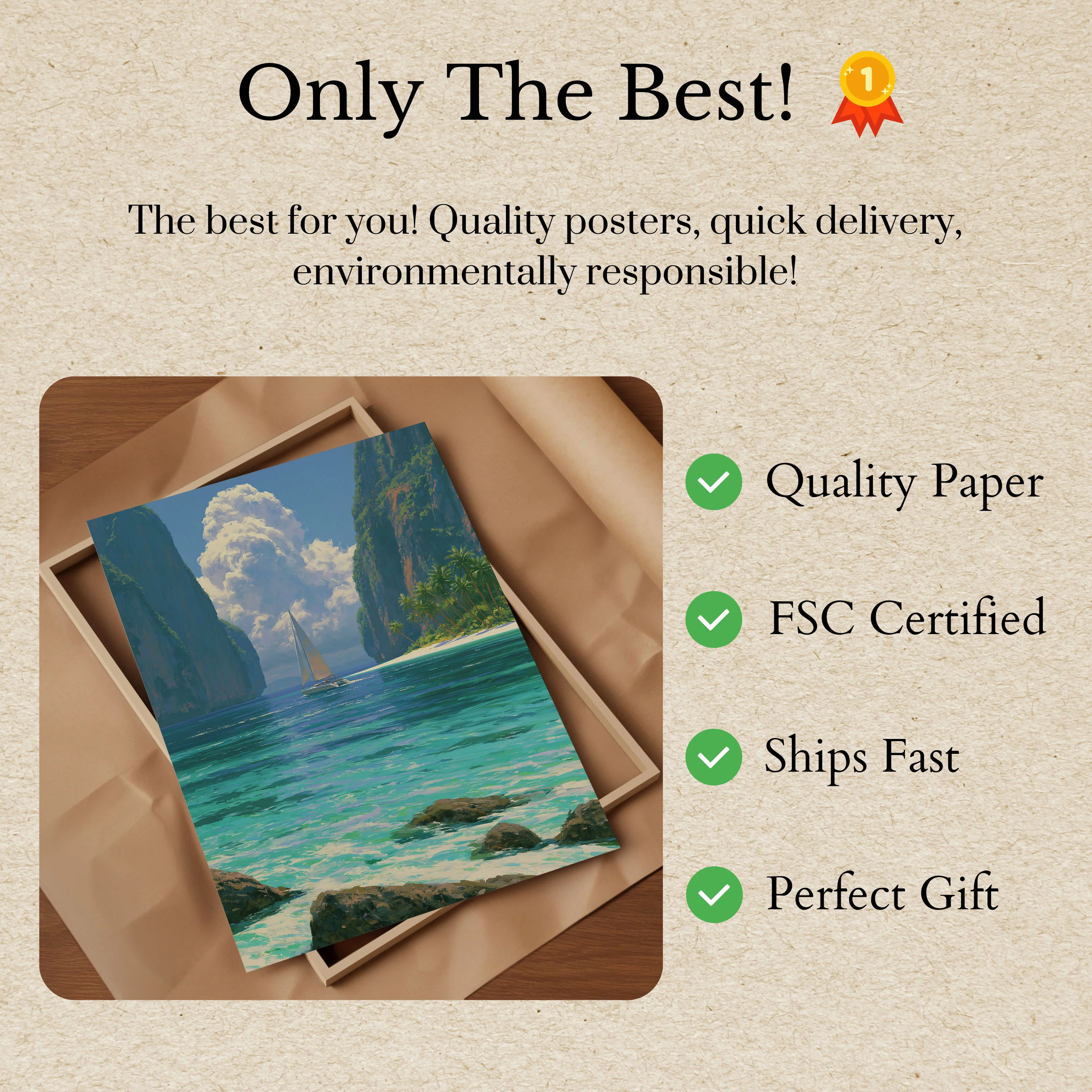 Tropical Paradise Sailboat Lagoon Poster - Image 3
