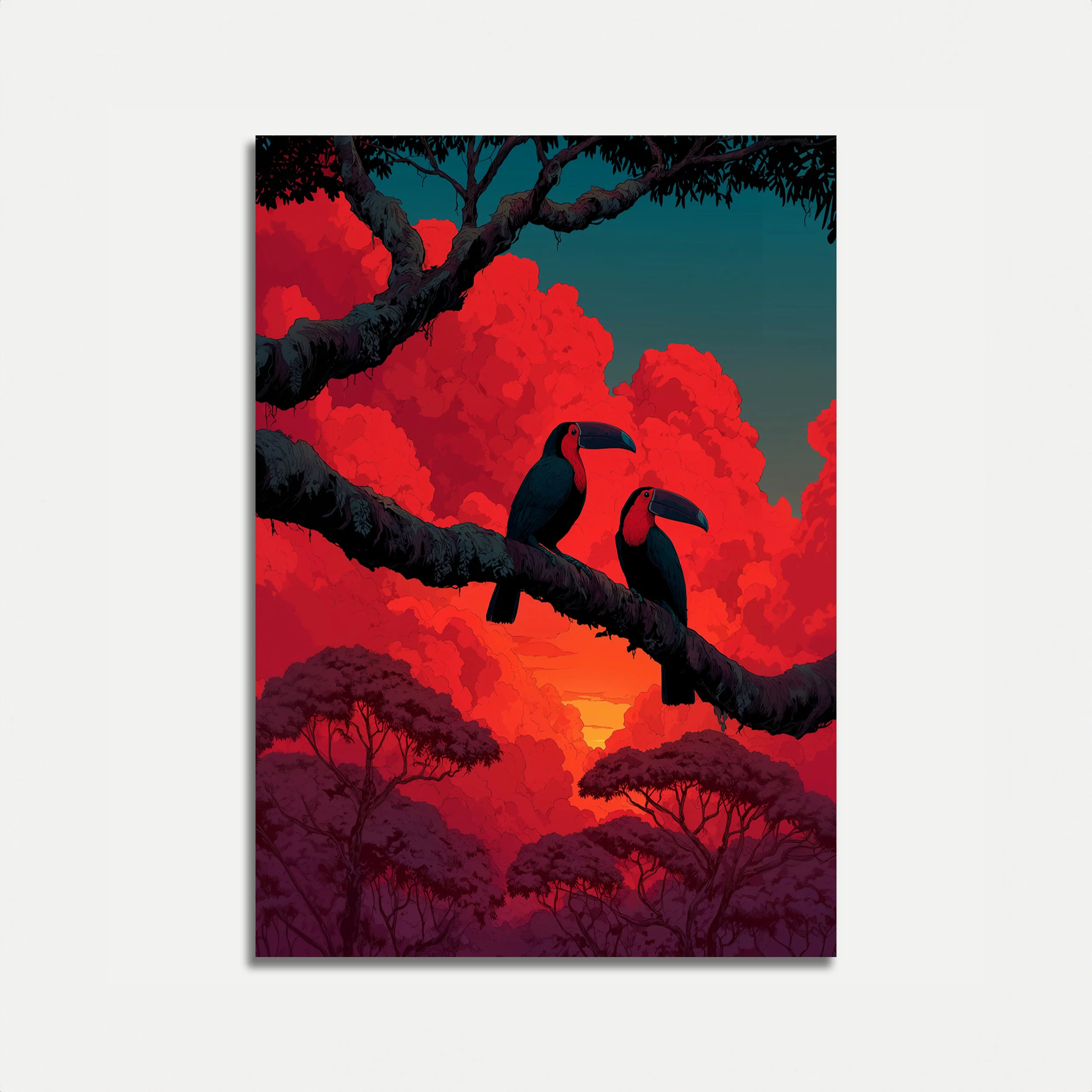 Tropical Toucans Sunset Poster
