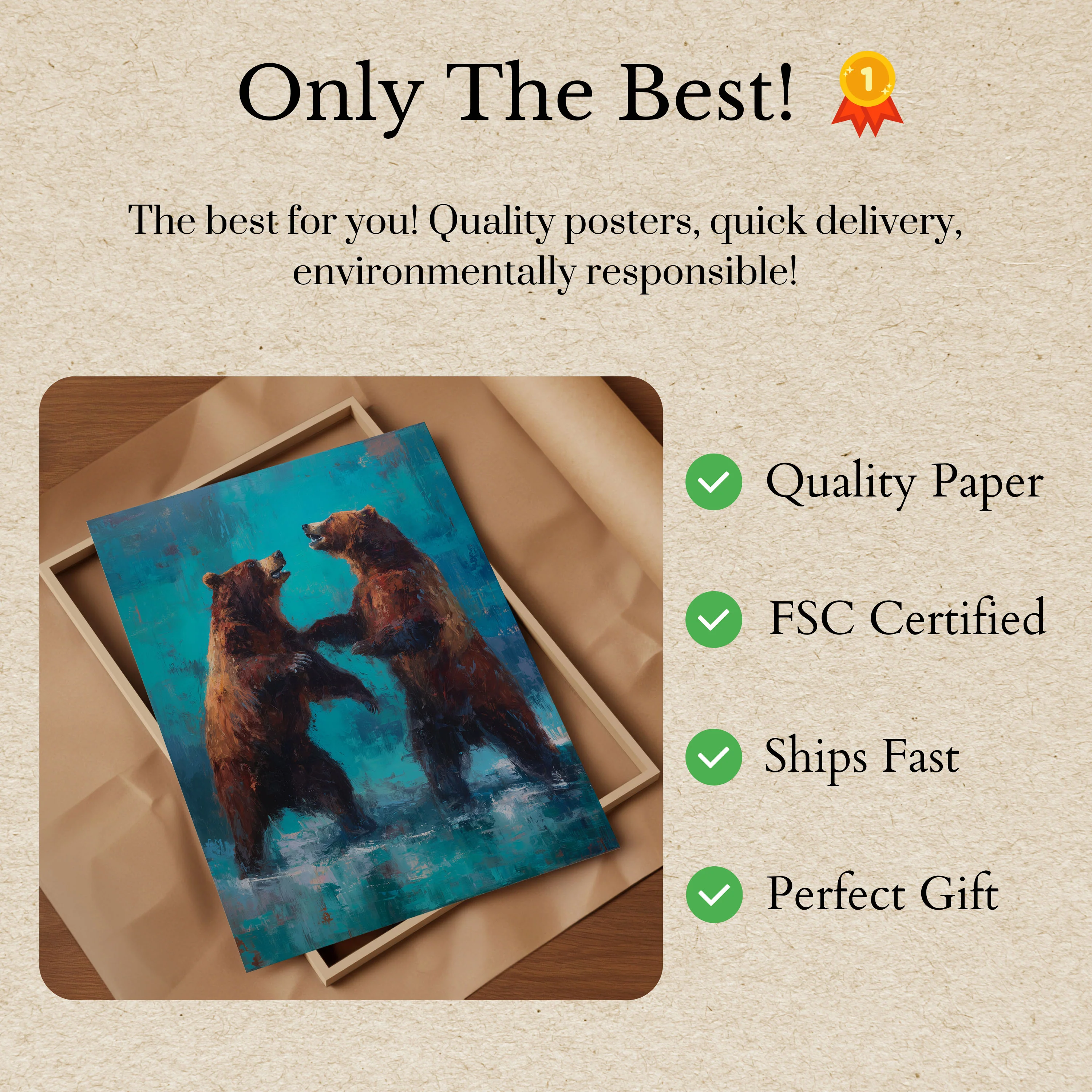 Two Bears Standing Together Poster - Image 3