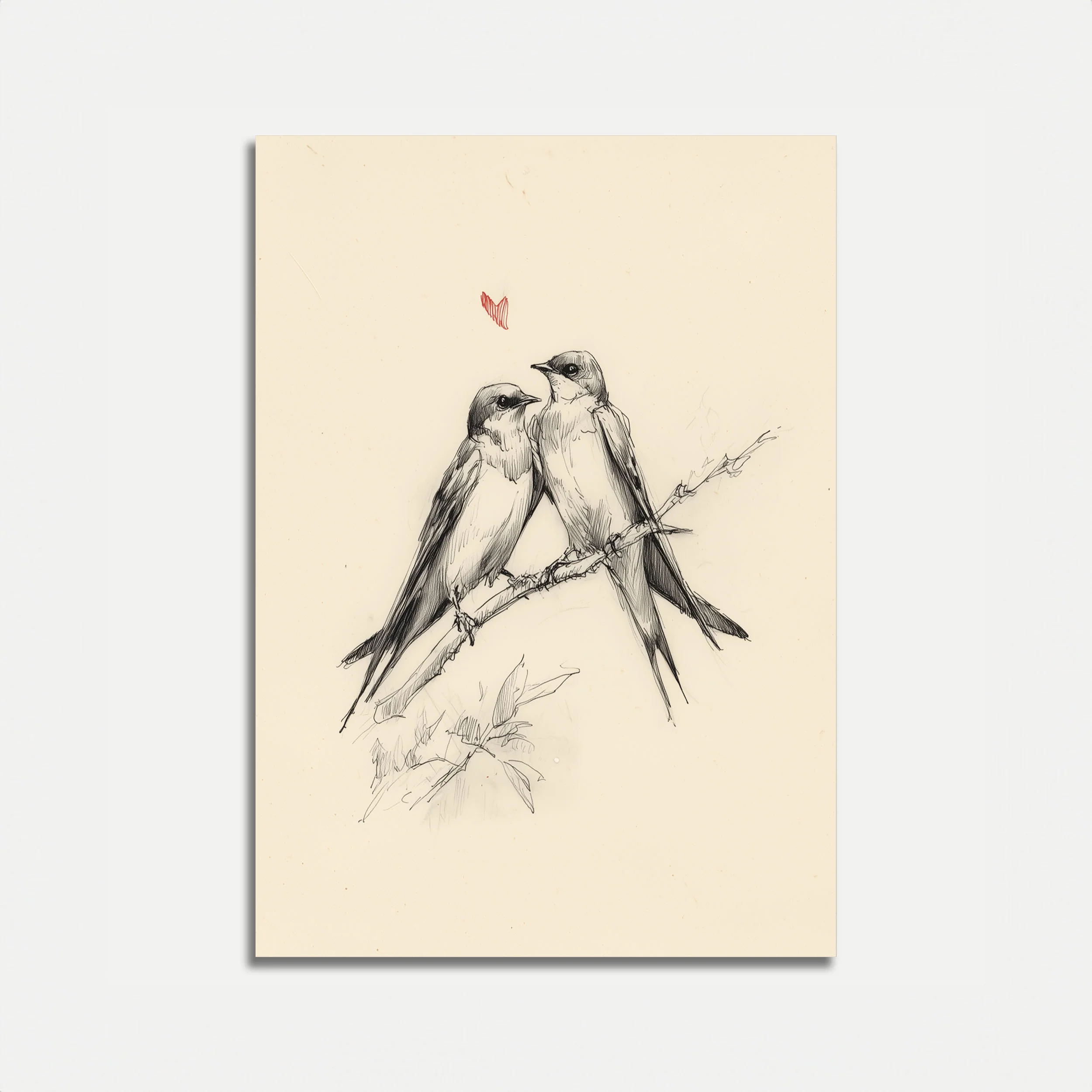 Two Birds on Branch Poster