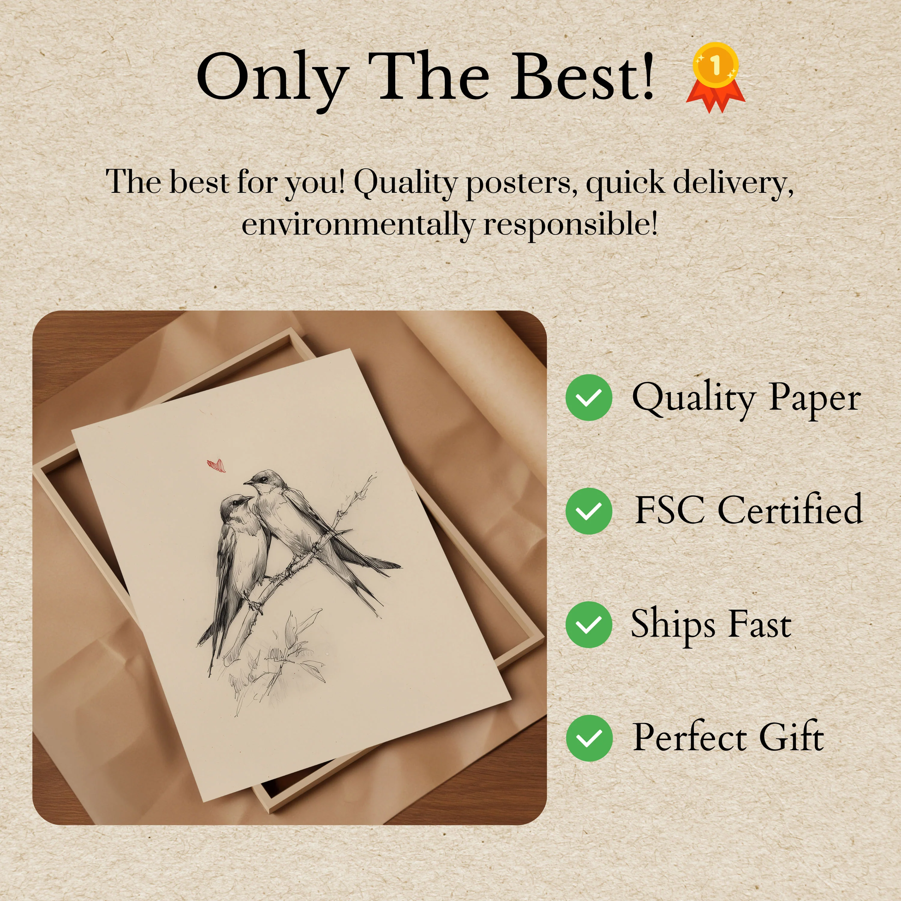 Two Birds on Branch Poster - Image 3